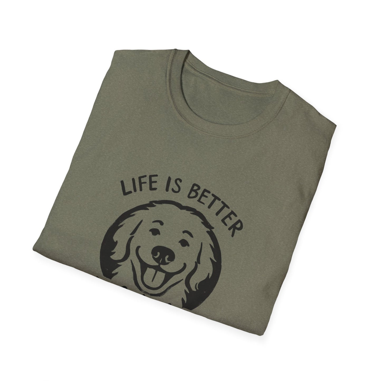 Unisex Softstyle T-Shirt, Life is Better with a Doodle, Funny Dog Shirt, Goldendoodle Tee