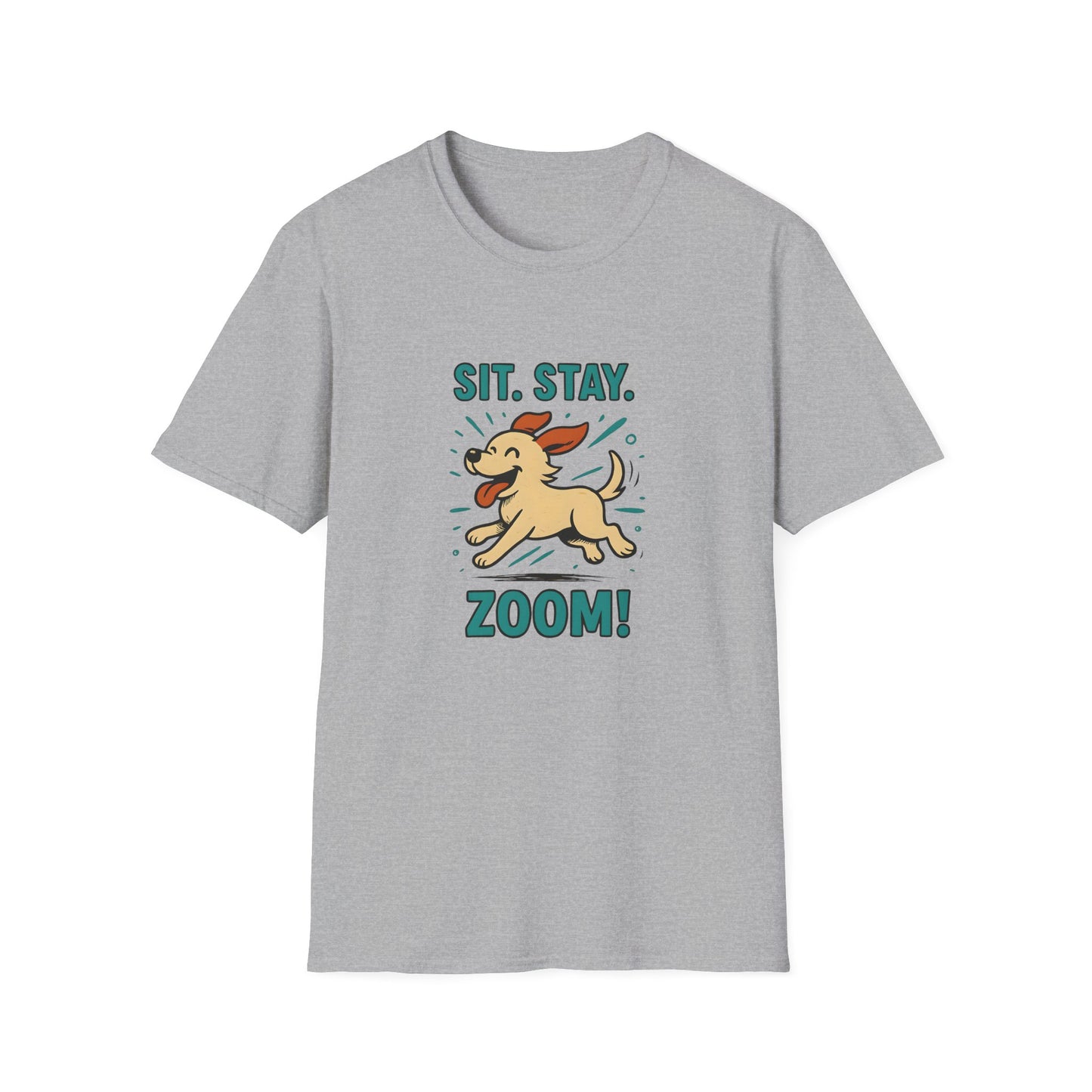 Sit. Stay. Zoom Green and Tan Design. Unisex Softstyle T-Shirt