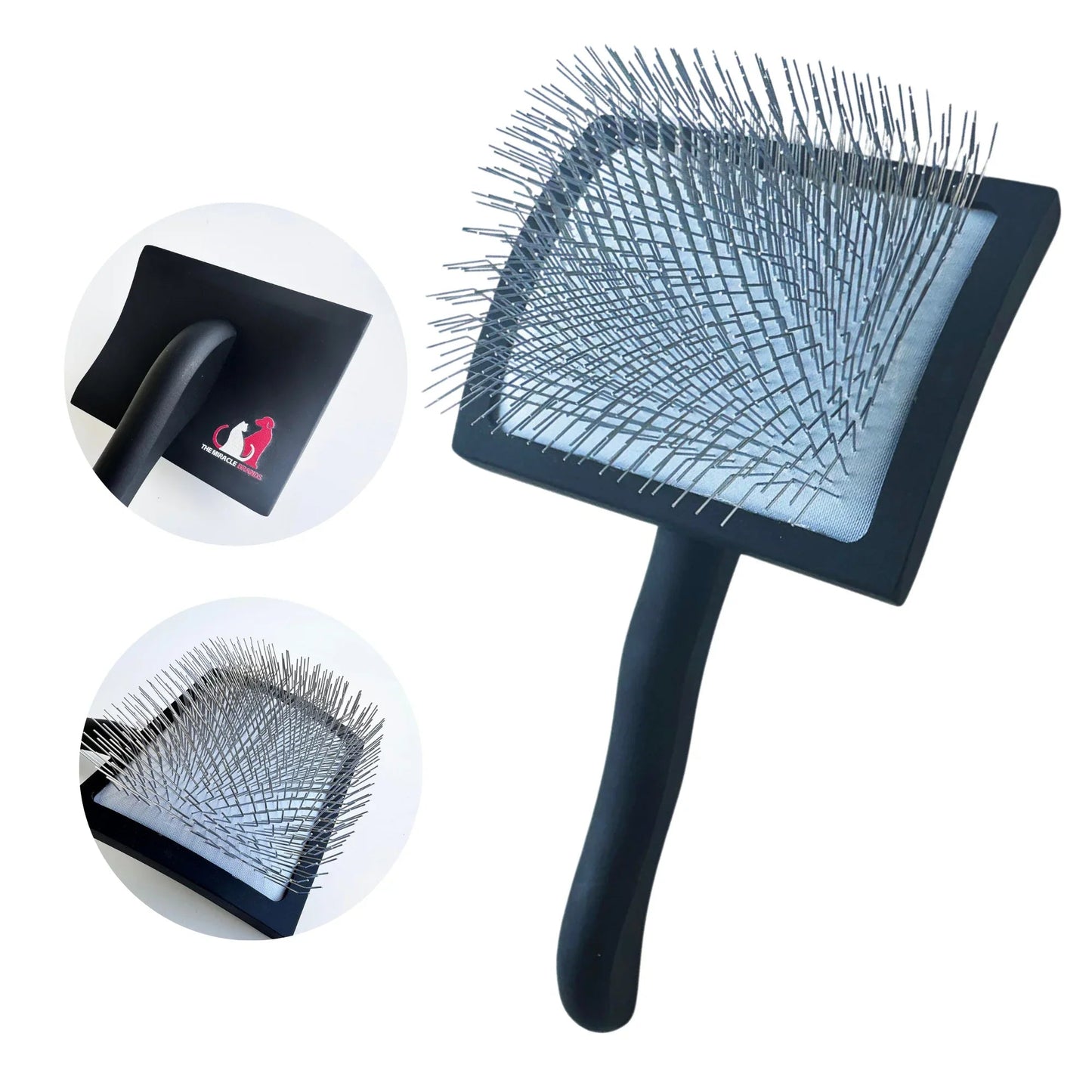 The Miracle Brands Wooden Handle Pet Slicker Brush – Black, Long Pin Grooming Brush