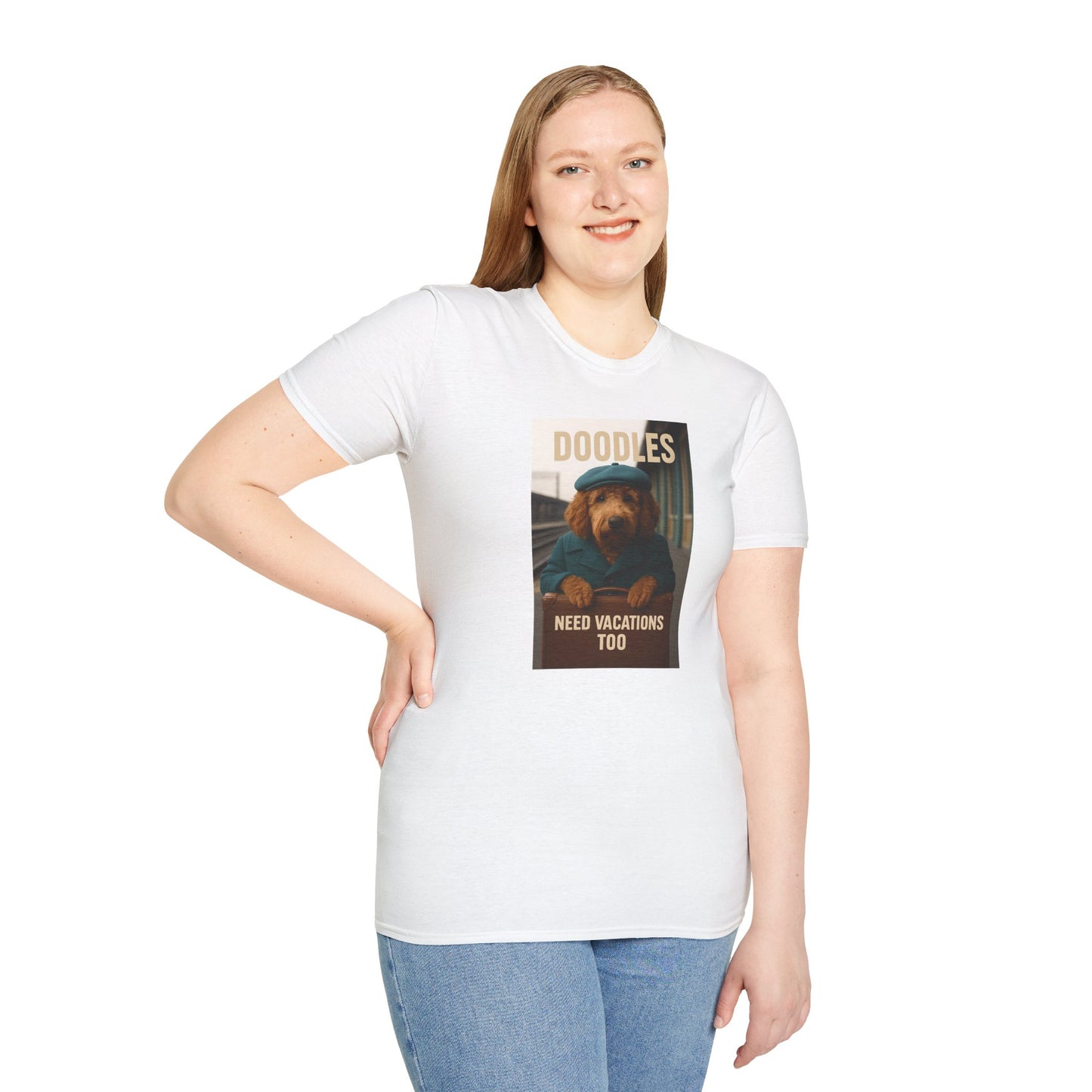 Doodles Need Vacations Too, Unisex Softstyle T-Shirt, Cute Dog Vacation Tee, Pet Lover Gift, Animal Apparel, Funny Dog T-Shirt