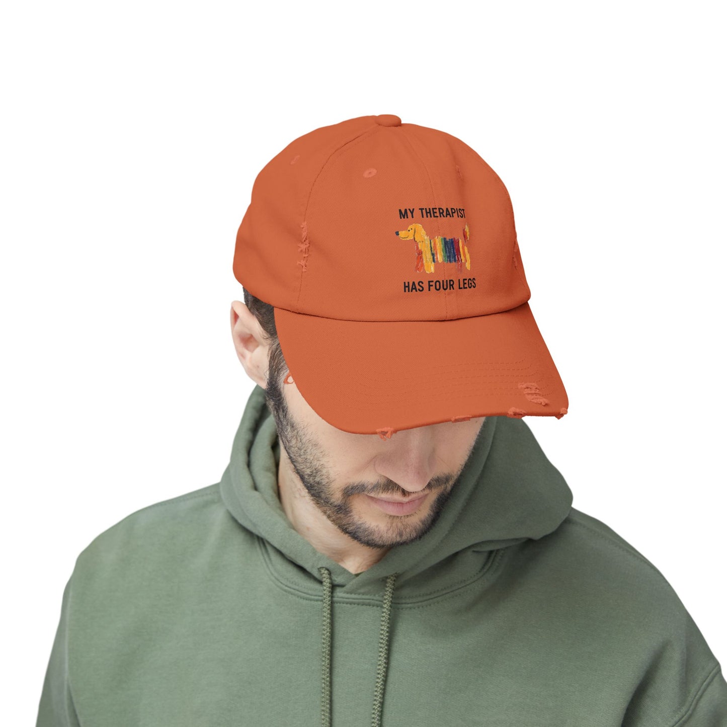 Unisex Distressed Cap: My Therapist Has Four Legs Hat