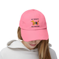Unisex Distressed Cap: My Therapist Has Four Legs Hat