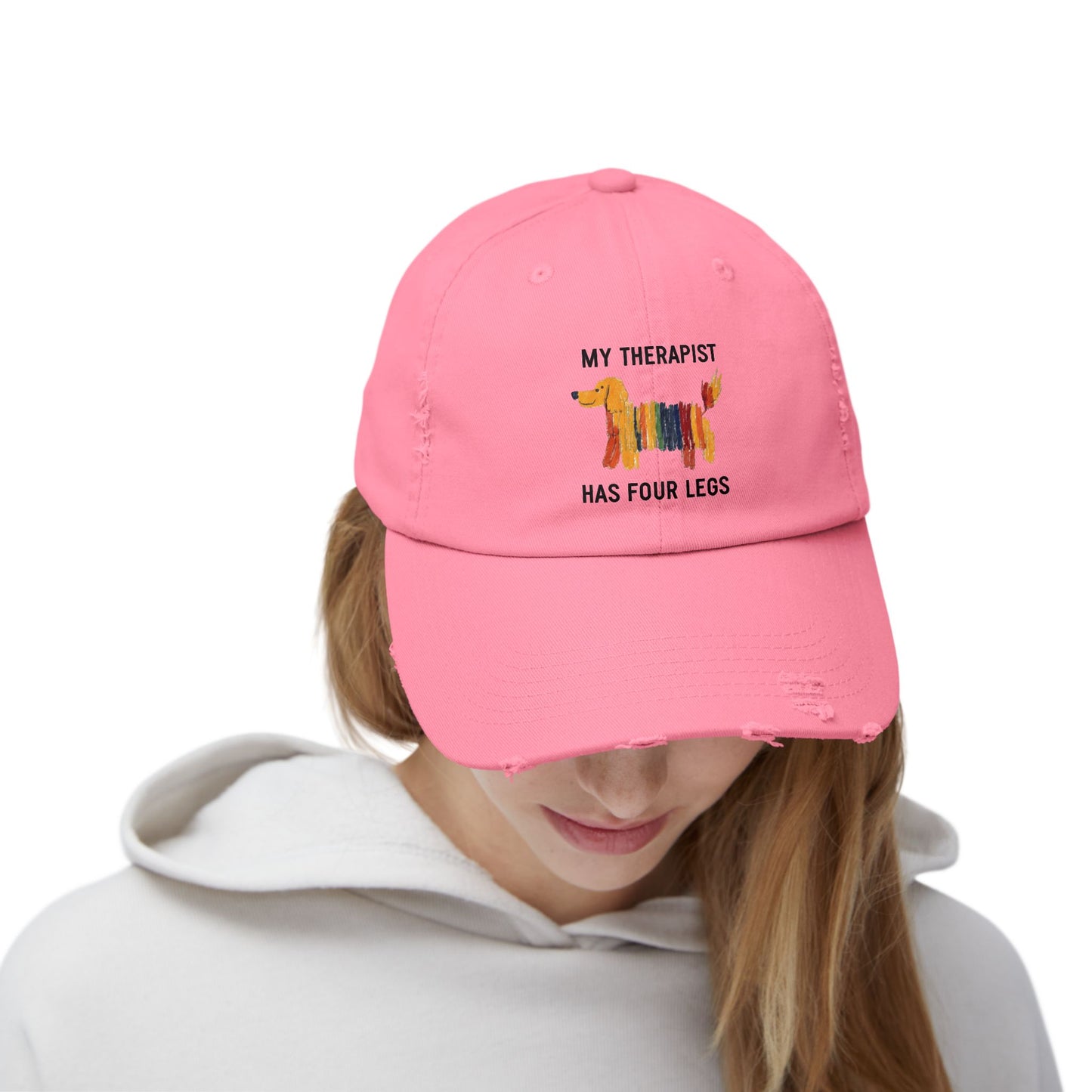 Unisex Distressed Cap: My Therapist Has Four Legs Hat