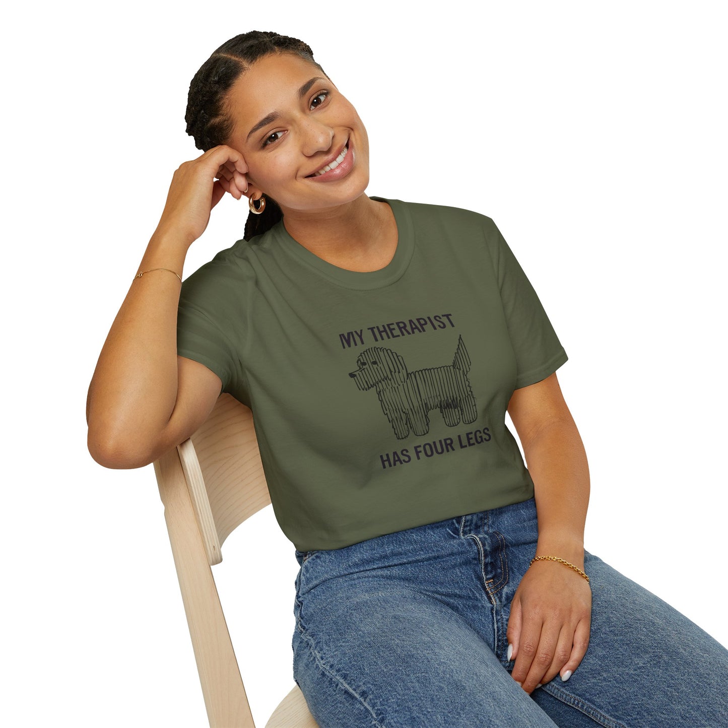My Therapist Has Four Legs, Dog Therapist T-Shirt for Pet Lovers, Unisex Softstyle Tee, Funny Dog Lover Gift, Pet Owner Apparel