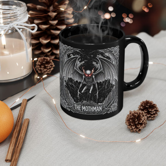 Black Mothman Mug, Gothic Coffee Cup, Spooky Drinkware, Paranormal Gift, Collector's Item