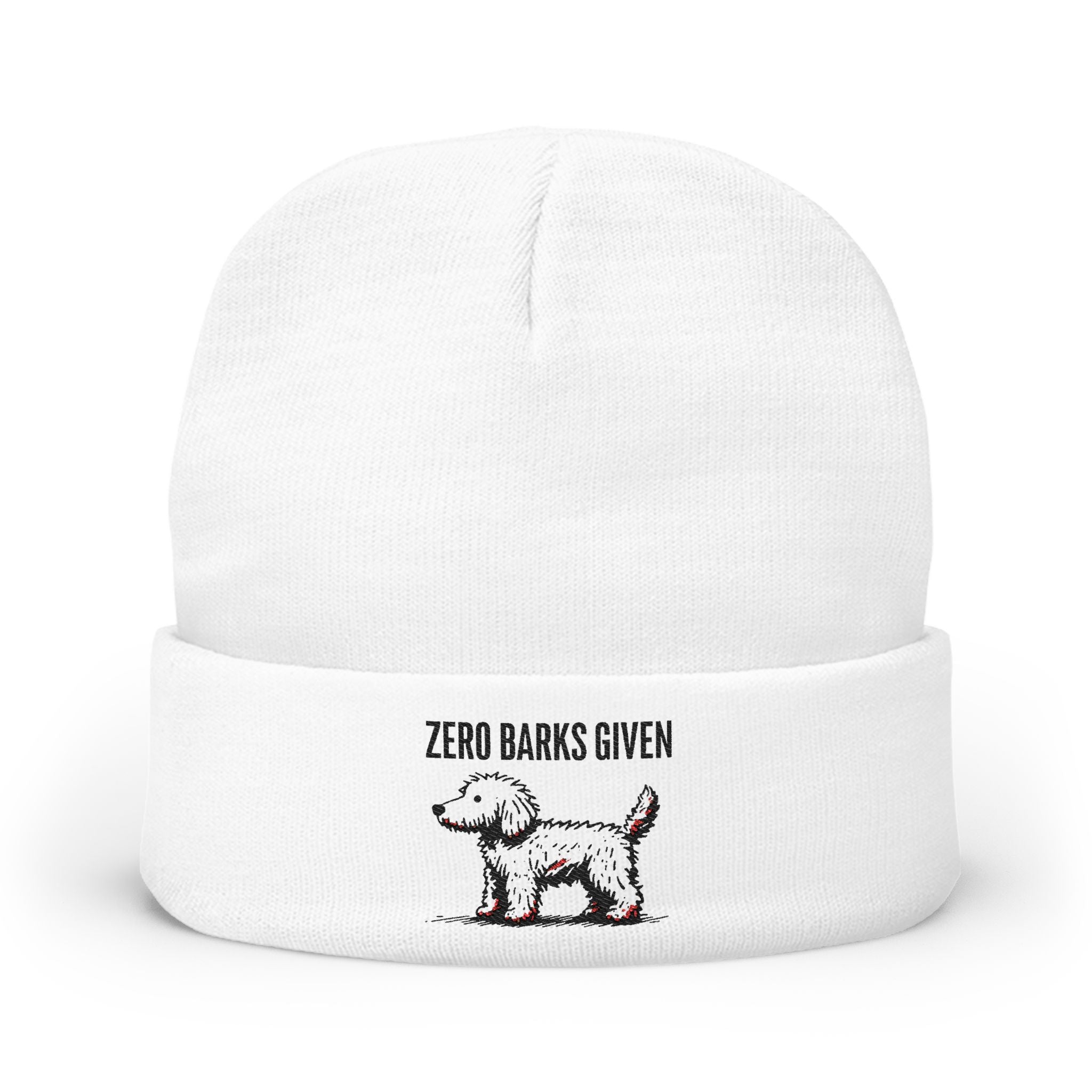 Funny Dog Lover's Knit Beanie, Zero Barks Given, Cozy - Embroidered Beanie