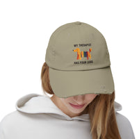 Unisex Distressed Cap: My Therapist Has Four Legs Hat