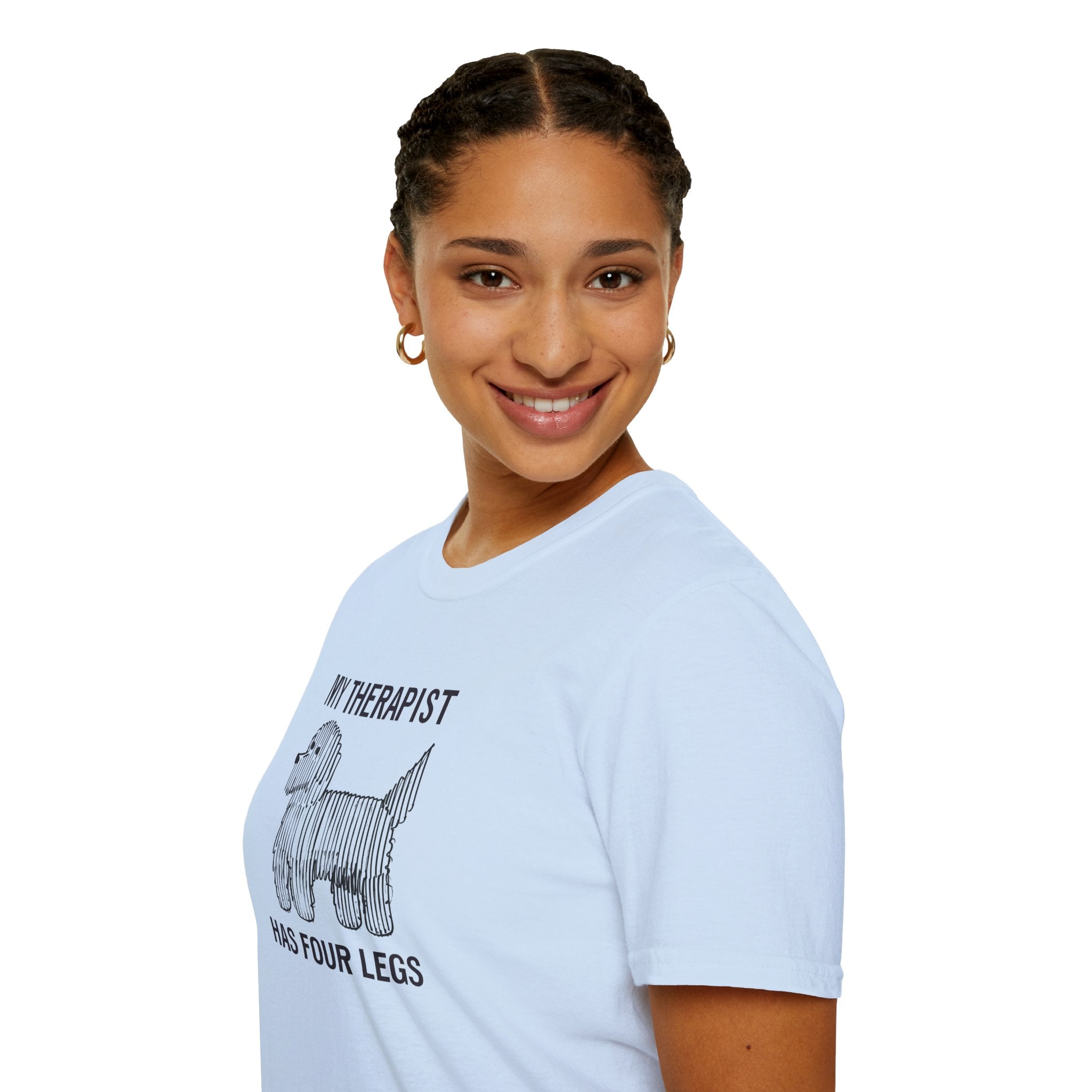 My Therapist Has Four Legs, Dog Therapist T-Shirt for Pet Lovers, Unisex Softstyle Tee, Funny Dog Lover Gift, Pet Owner Apparel