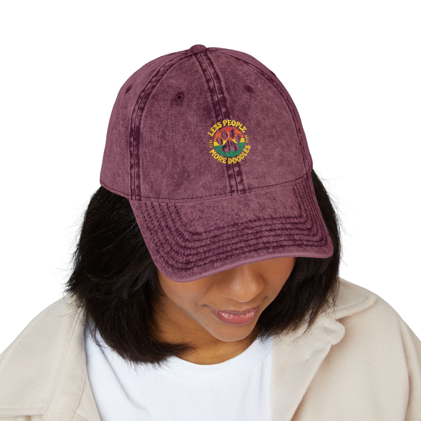 Vintage Embroidered Dog Cap, Less People - More Doodles, Casual Baseball Hat, Gift for Pet Lovers