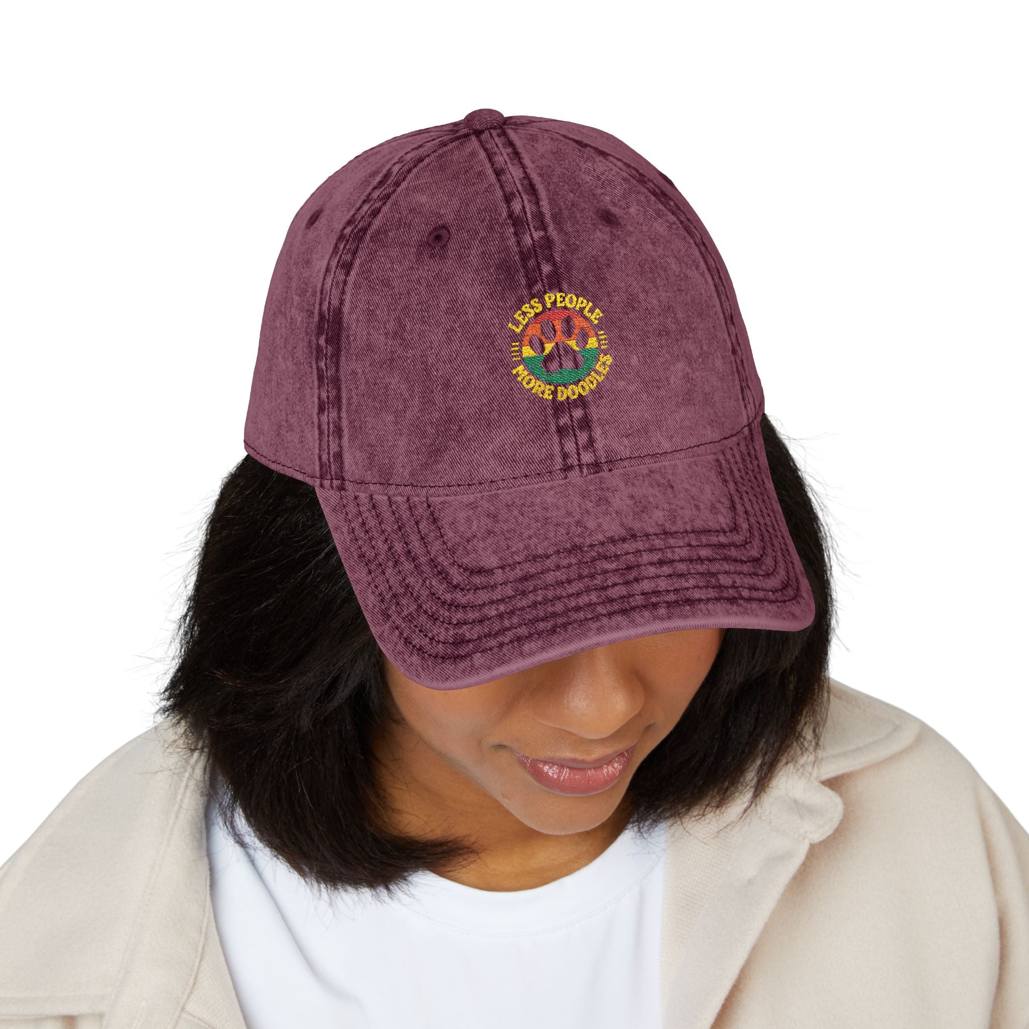 Vintage Embroidered Dog Cap, Less People - More Doodles, Casual Baseball Hat, Gift for Pet Lovers