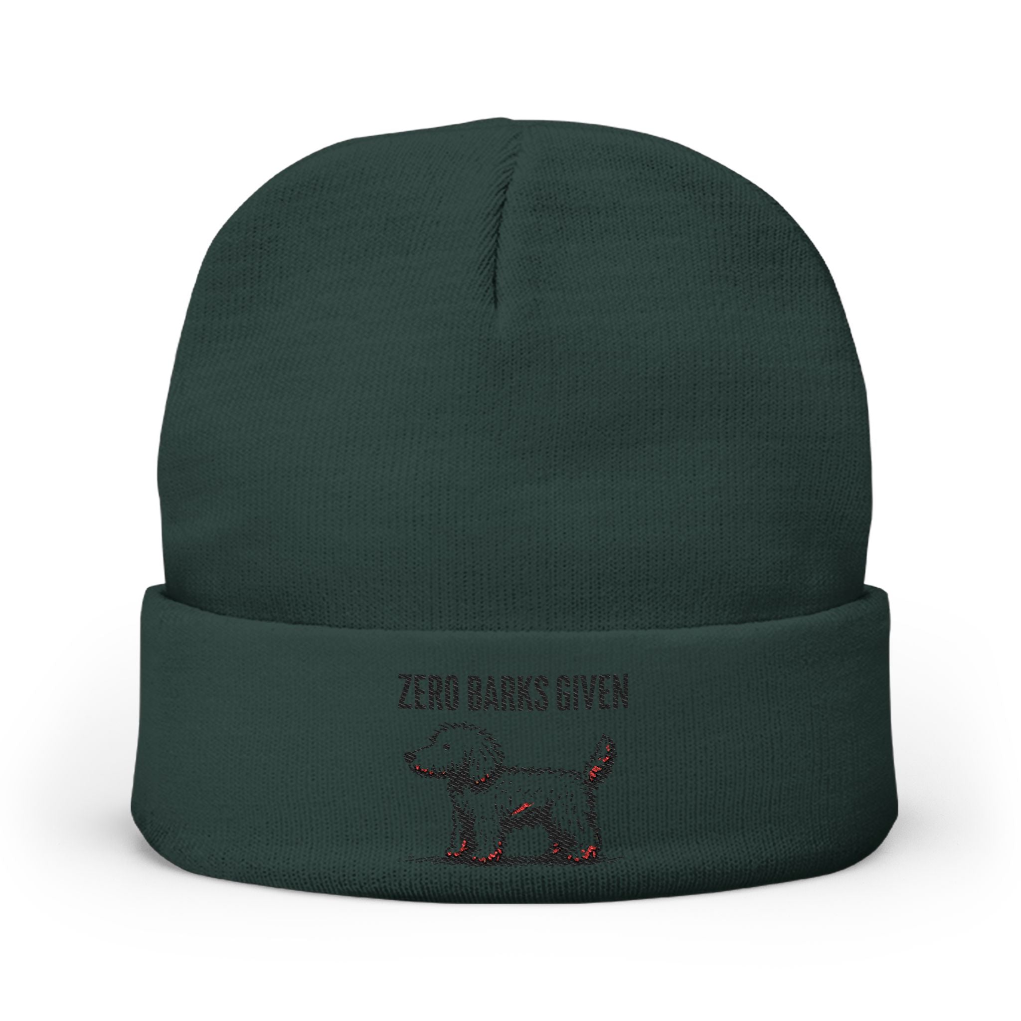 Funny Dog Lover's Knit Beanie, Zero Barks Given, Cozy - Embroidered Beanie