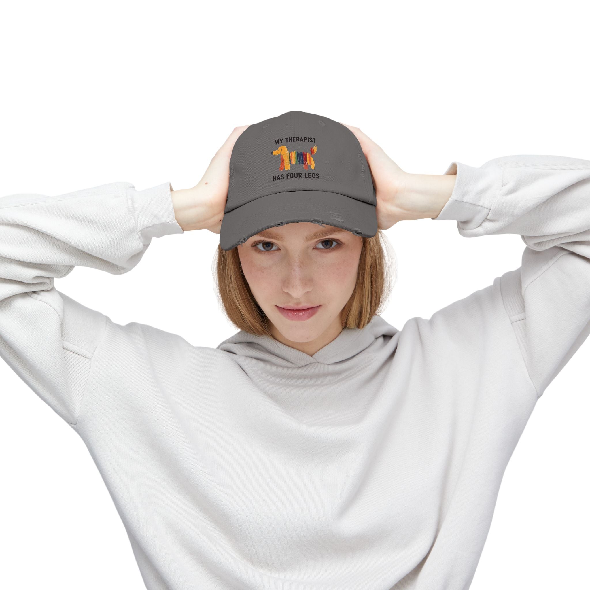 Unisex Distressed Cap: My Therapist Has Four Legs Hat