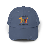Unisex Distressed Cap: My Therapist Has Four Legs Hat