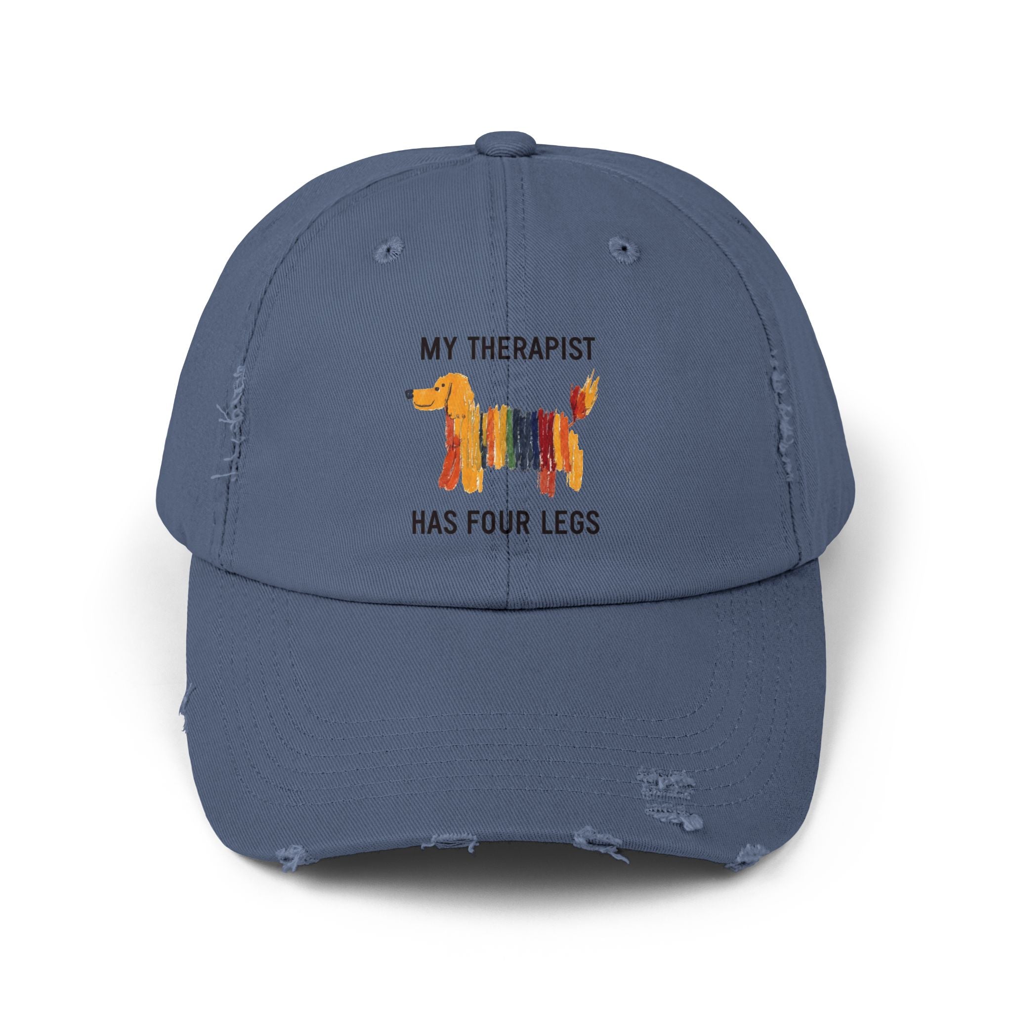 Unisex Distressed Cap: My Therapist Has Four Legs Hat