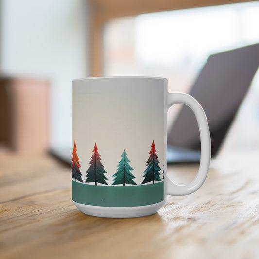 Nature-Inspired 15oz Coffee Mug | Eco-Friendly Forest Trees Design | Perfect for Camping & Gifts