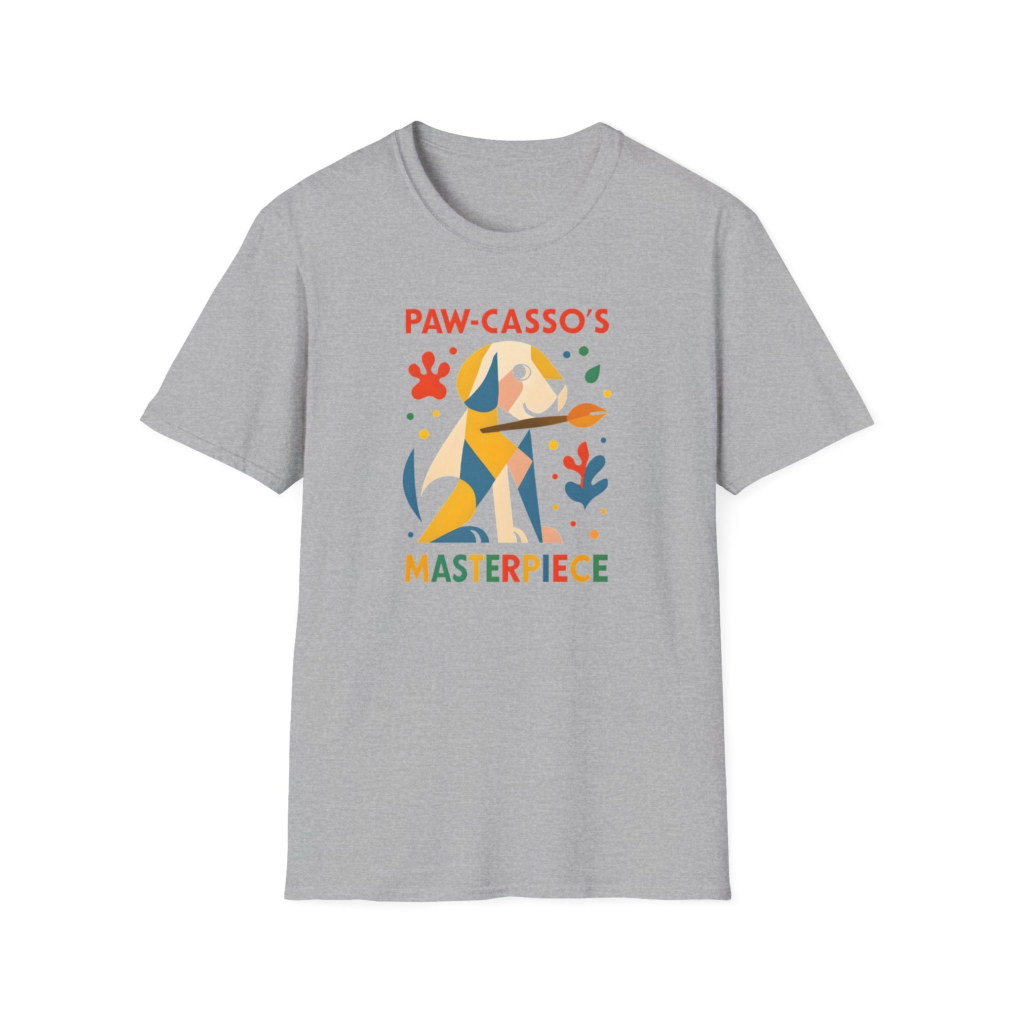 Whimsical Dog Art Unisex Softstyle T-Shirt, Pet Lover's Gift, Casual Wear, Art Enthusiast Apparel, Dog-themed Tee, Unique Birthday Gift