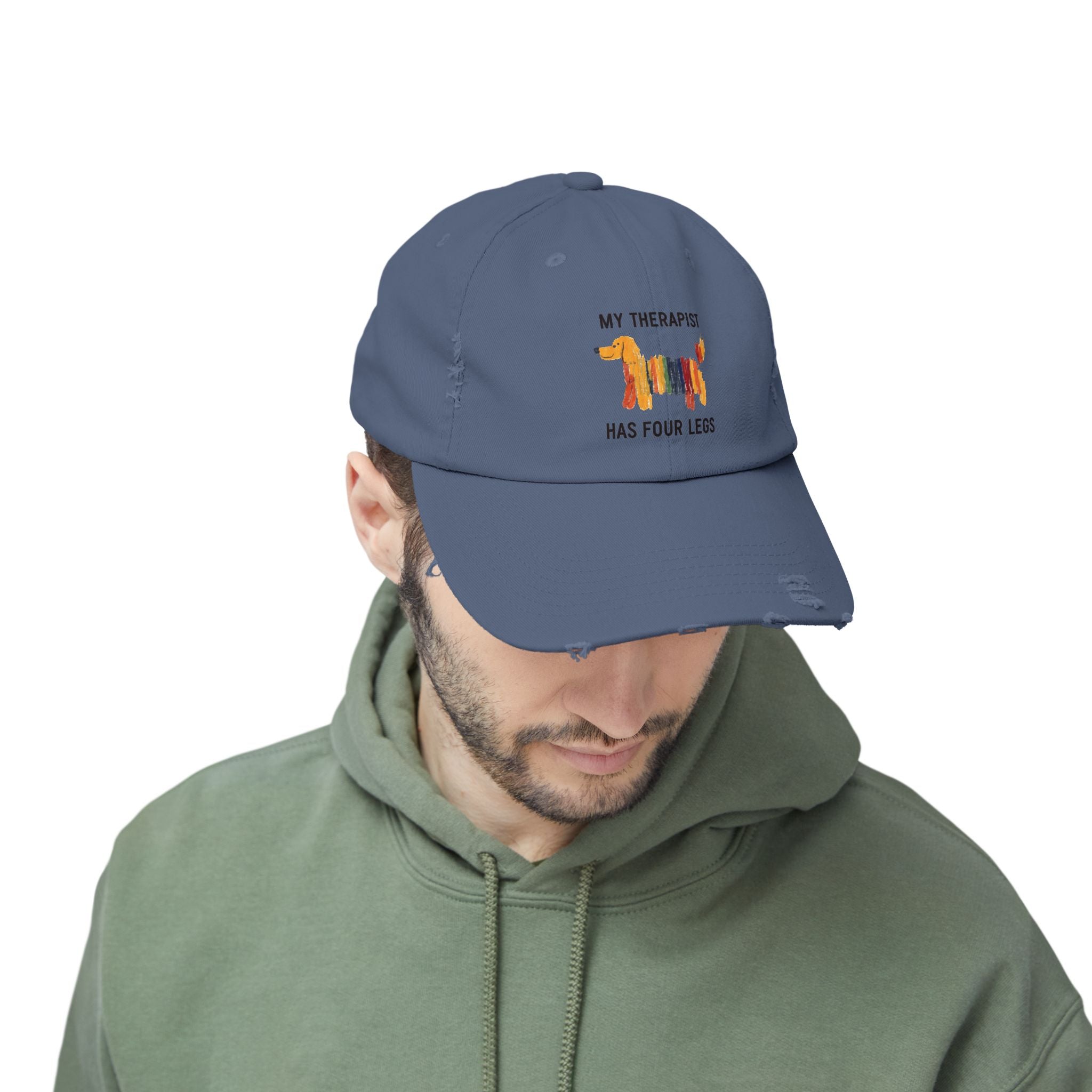 Unisex Distressed Cap: My Therapist Has Four Legs Hat