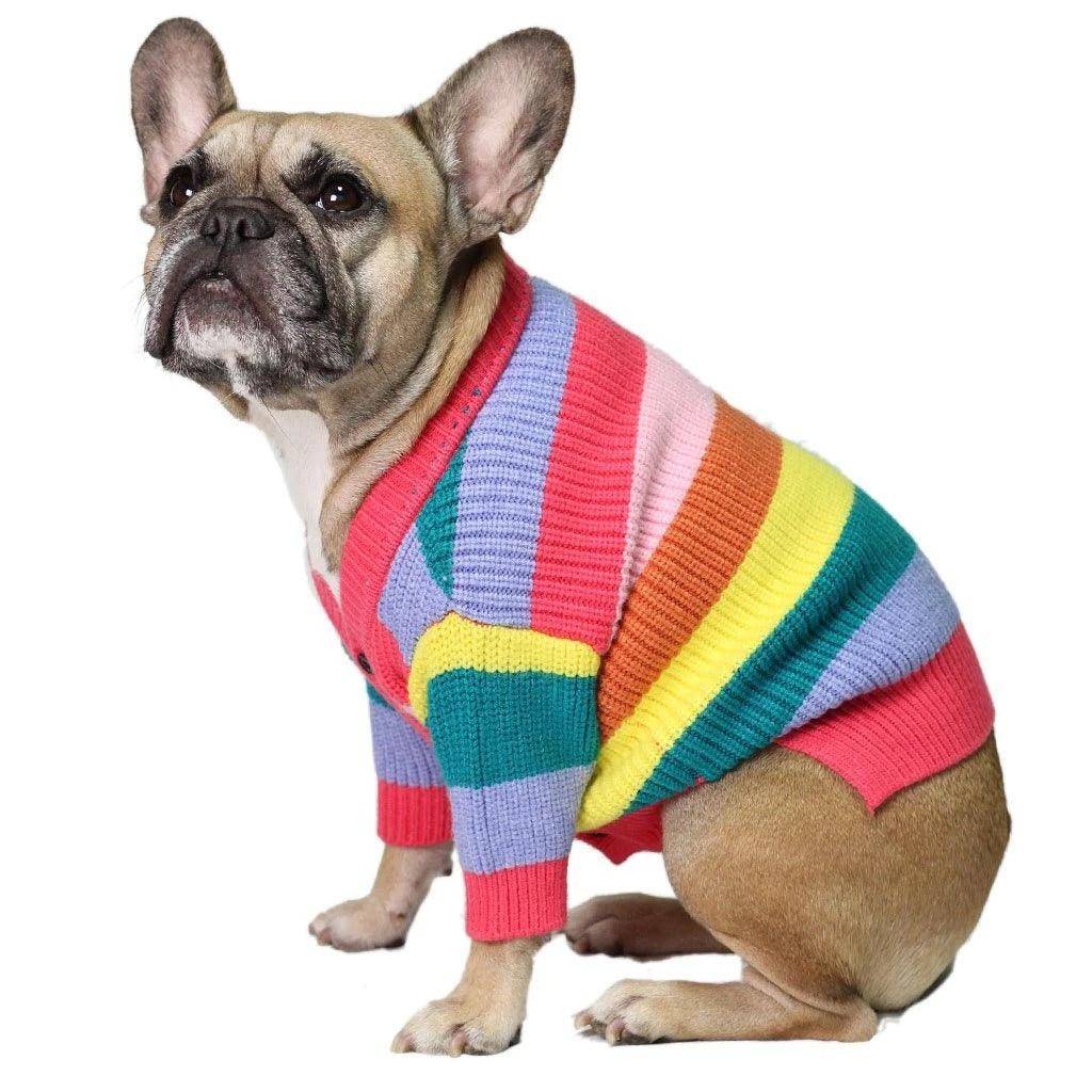 Rainbow Striped Dog Cardigan: A Burst Of Color For Your Pup