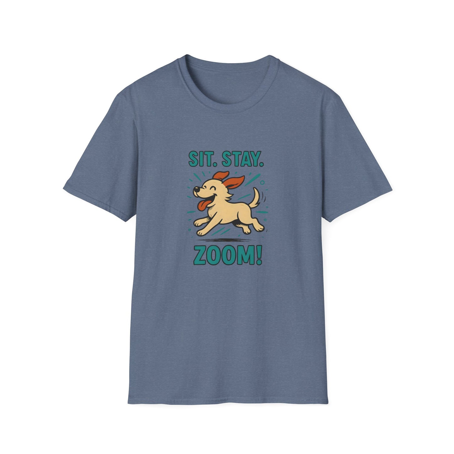Sit. Stay. Zoom Green and Tan Design. Unisex Softstyle T-Shirt