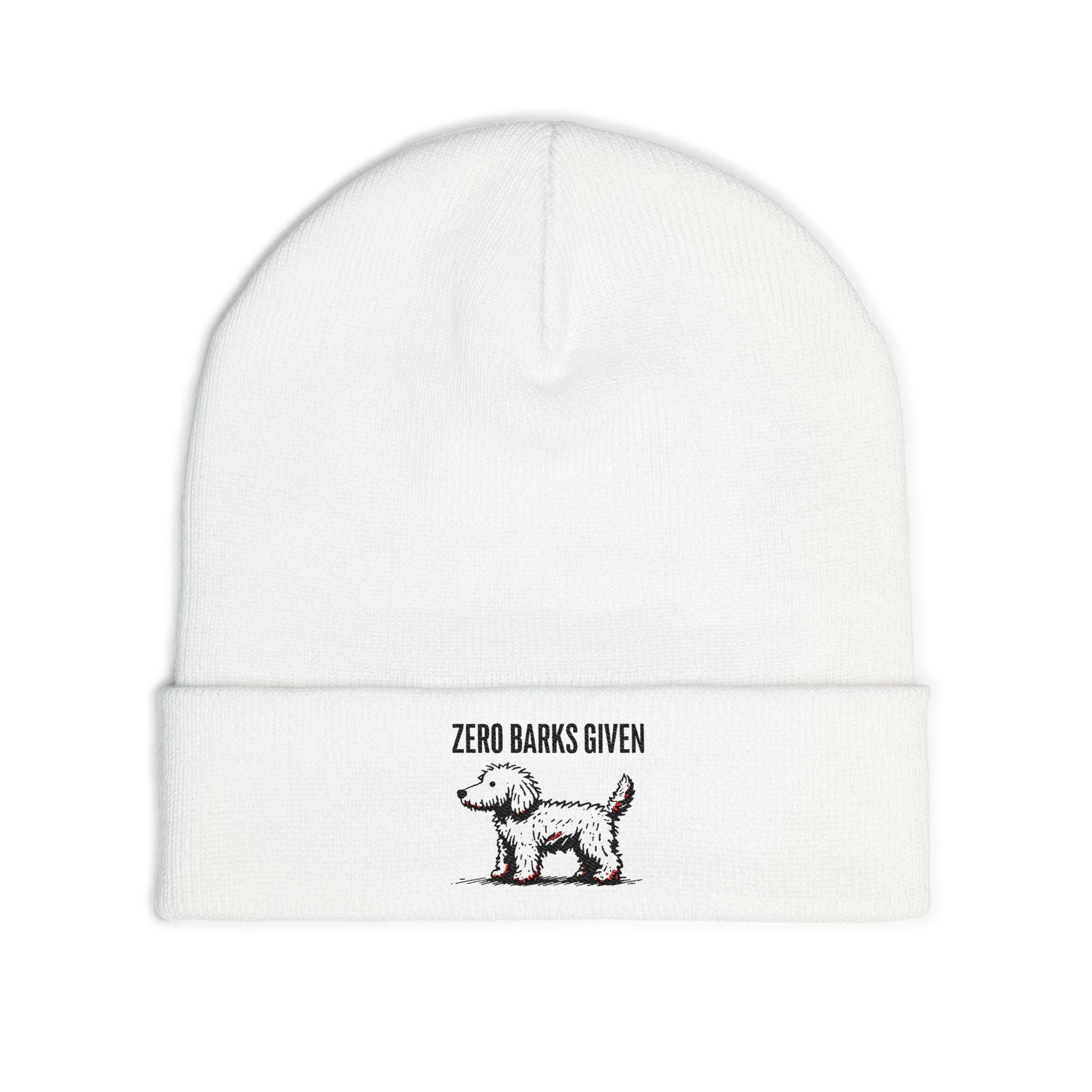 Funny Dog Lover's Knit Beanie, Zero Barks Given, Cozy - Embroidered Beanie