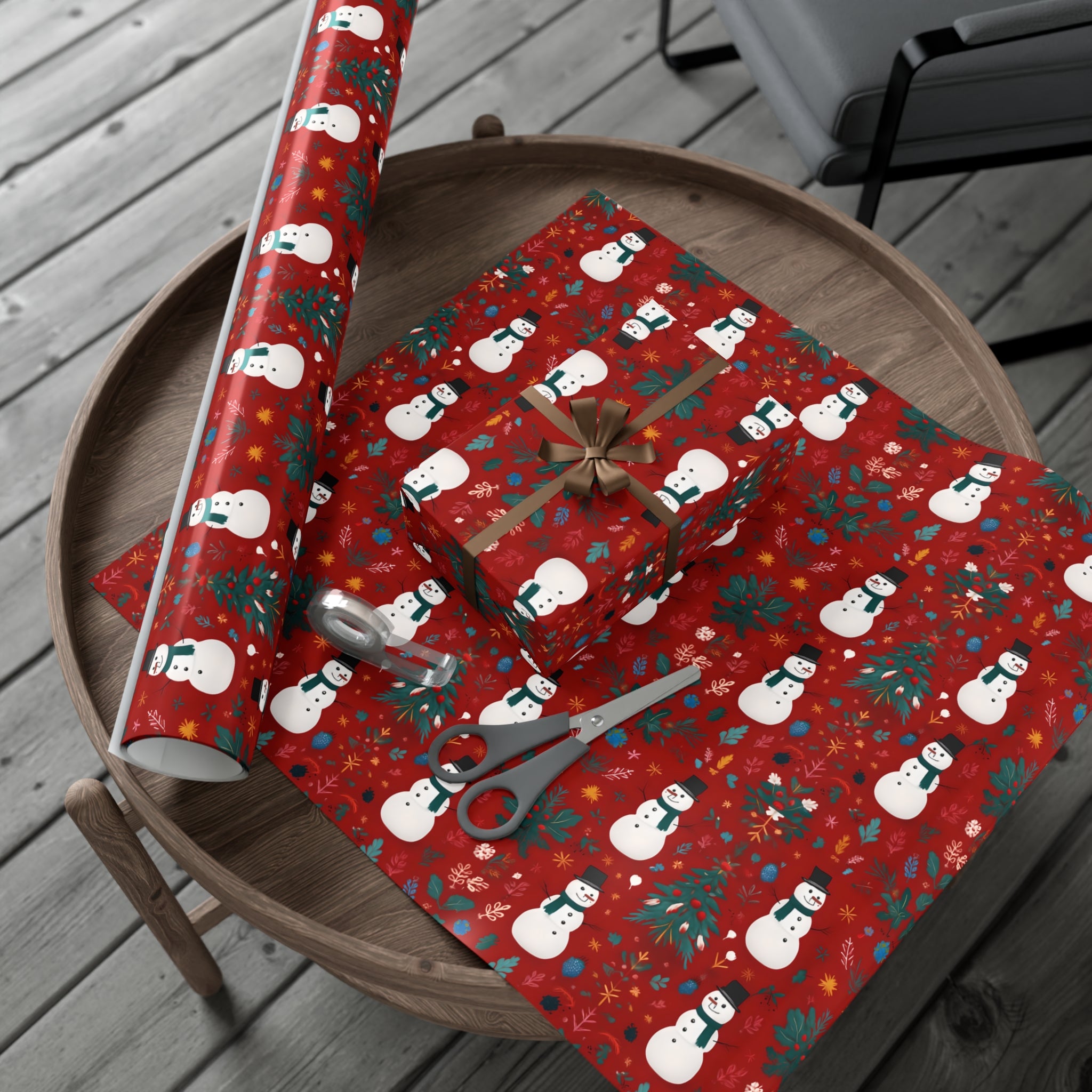 Gift Wrap Paper - Festive Holiday Christmas Snowman Design