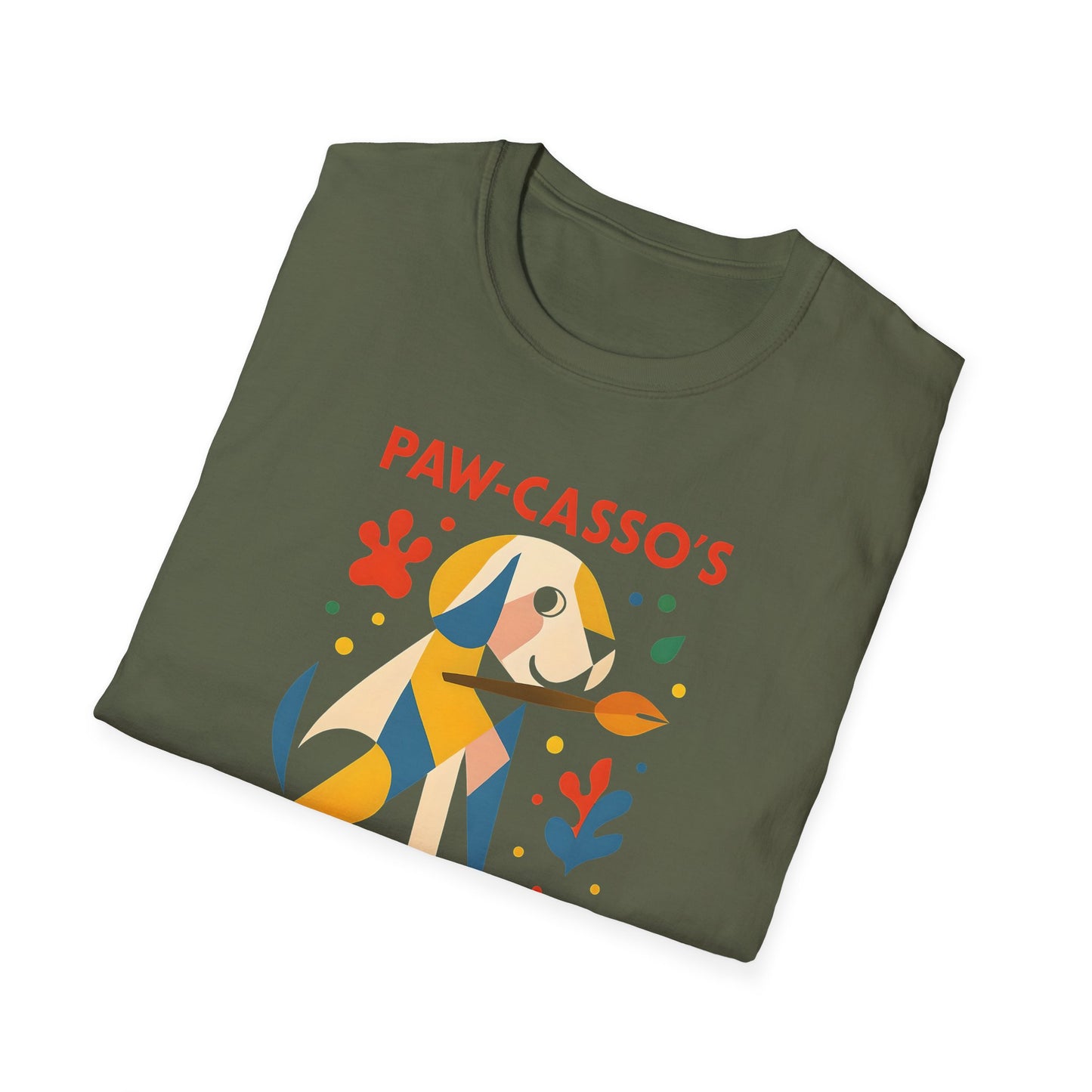 Whimsical Dog Art Unisex Softstyle T-Shirt, Pet Lover's Gift, Casual Wear, Art Enthusiast Apparel, Dog-themed Tee, Unique Birthday Gift