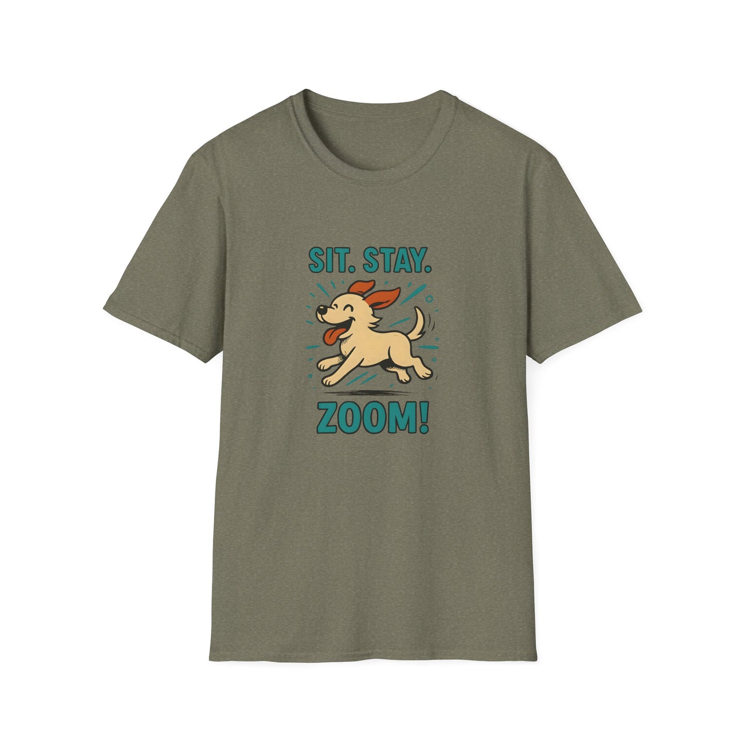 Sit. Stay. Zoom Green and Tan Design. Unisex Softstyle T-Shirt