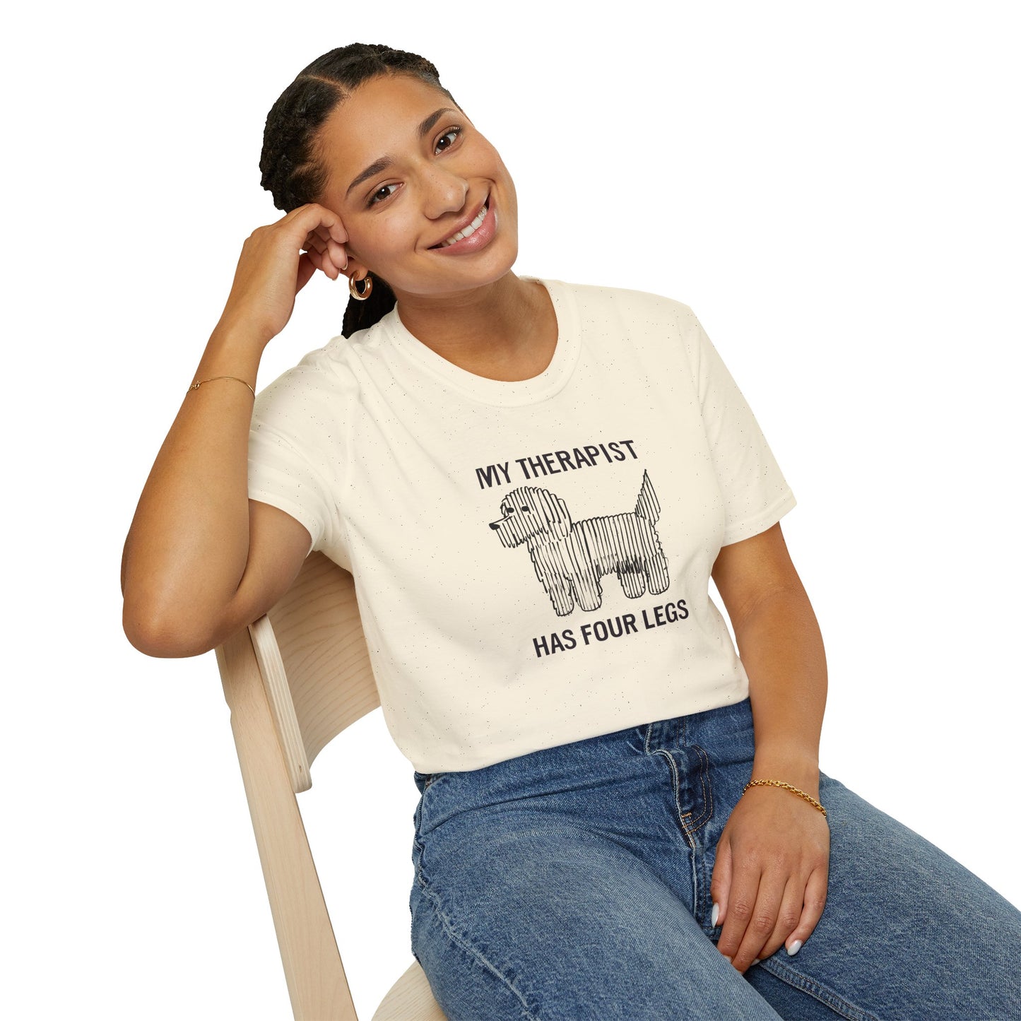 My Therapist Has Four Legs, Dog Therapist T-Shirt for Pet Lovers, Unisex Softstyle Tee, Funny Dog Lover Gift, Pet Owner Apparel