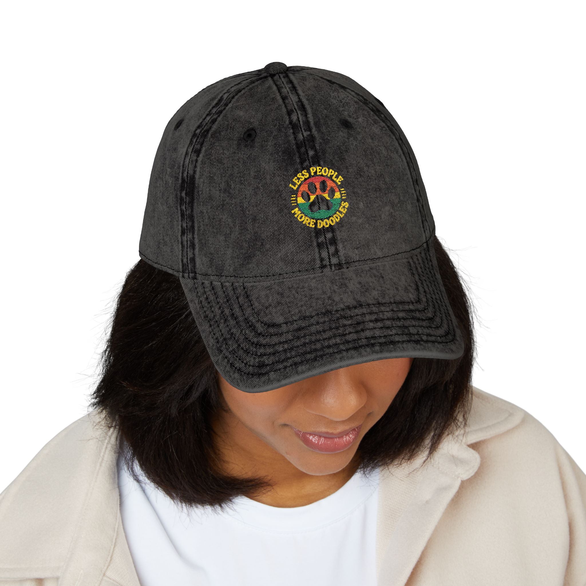 Vintage Embroidered Dog Cap, Less People - More Doodles, Casual Baseball Hat, Gift for Pet Lovers