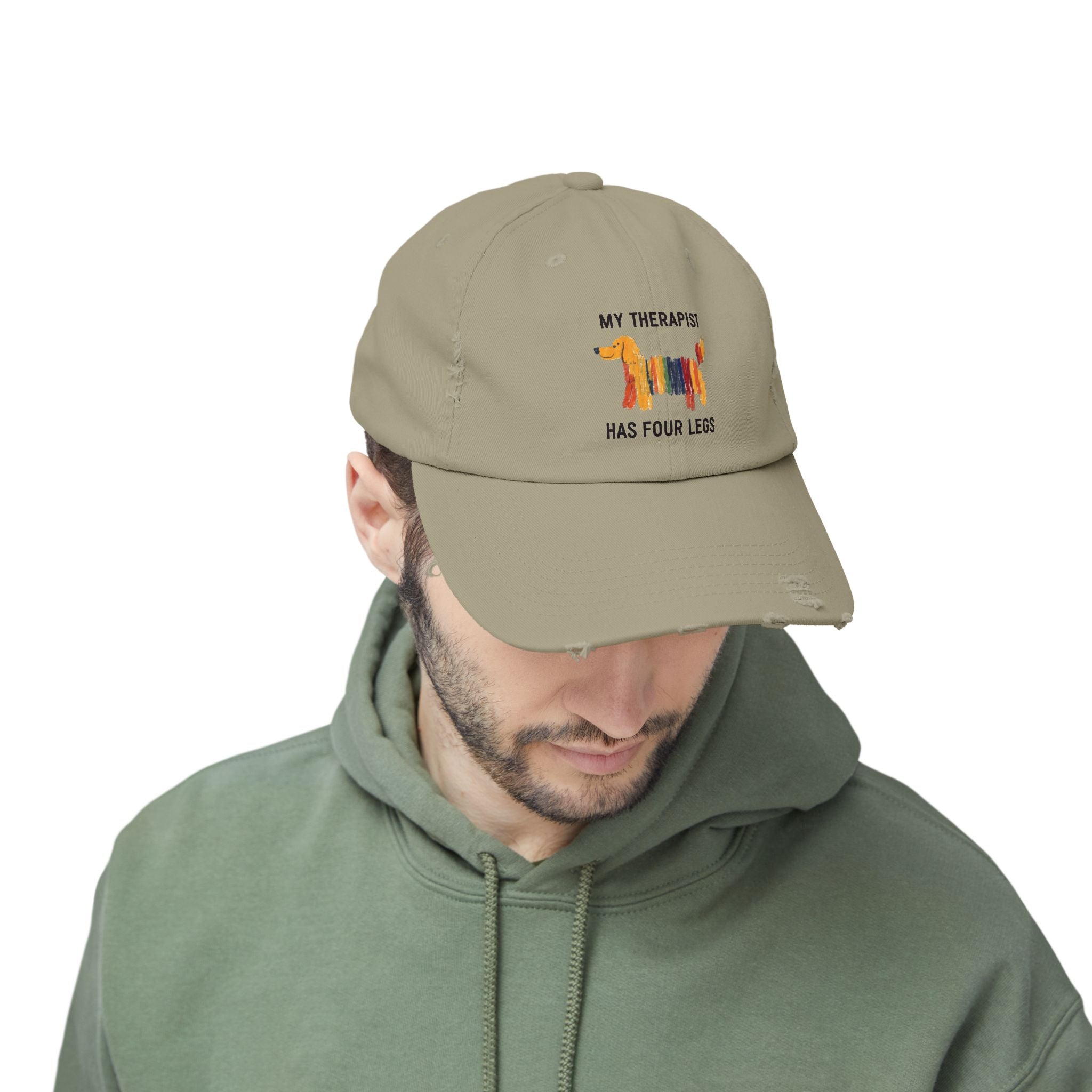 Unisex Distressed Cap: My Therapist Has Four Legs Hat
