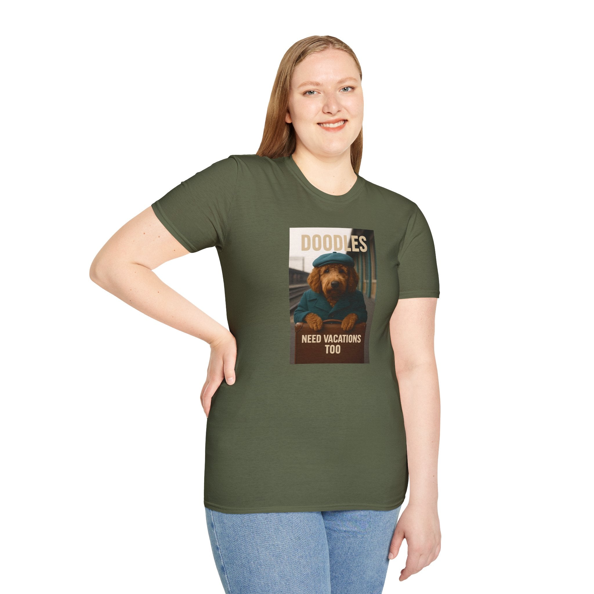 Doodles Need Vacations Too, Unisex Softstyle T-Shirt, Cute Dog Vacation Tee, Pet Lover Gift, Animal Apparel, Funny Dog T-Shirt