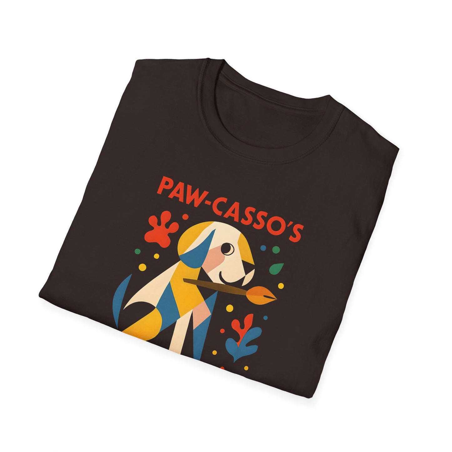 Whimsical Dog Art Unisex Softstyle T-Shirt, Pet Lover's Gift, Casual Wear, Art Enthusiast Apparel, Dog-themed Tee, Unique Birthday Gift