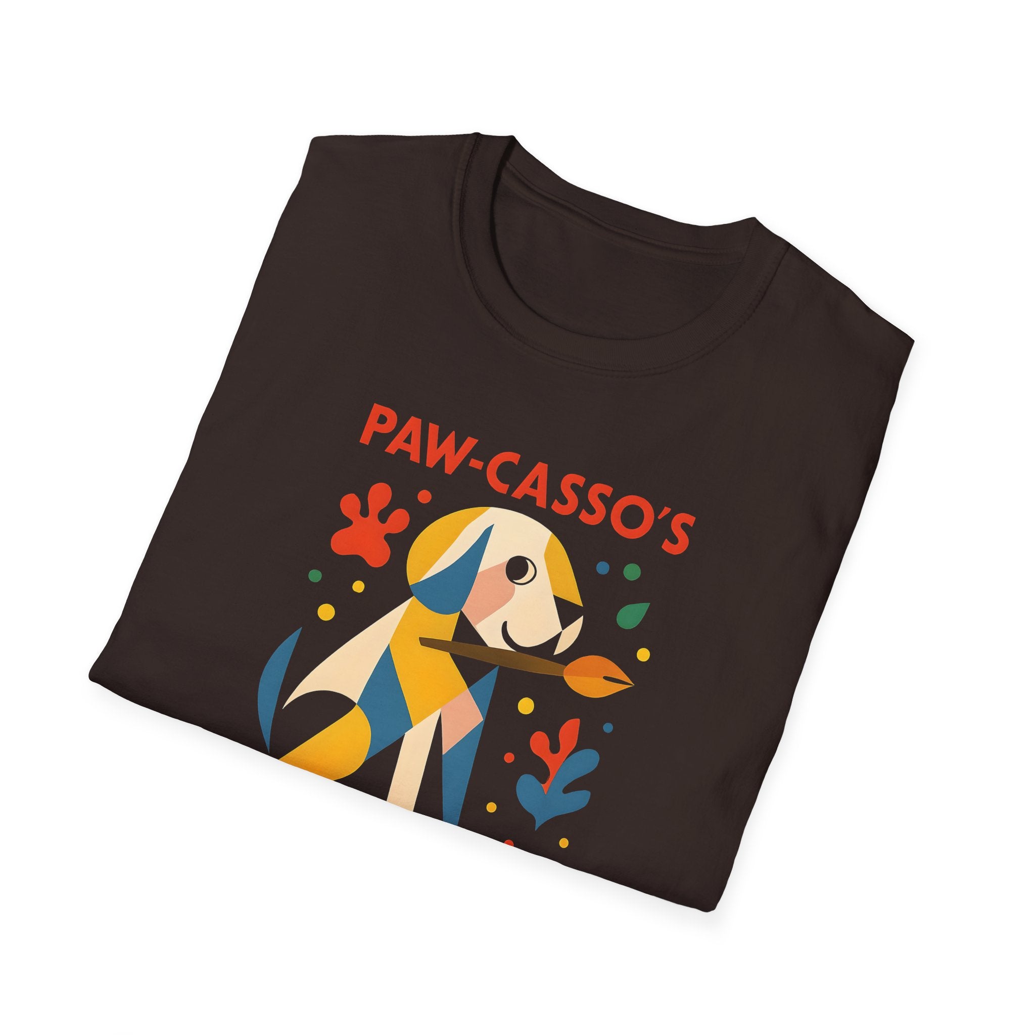Whimsical Dog Art Unisex Softstyle T-Shirt, Pet Lover's Gift, Casual Wear, Art Enthusiast Apparel, Dog-themed Tee, Unique Birthday Gift