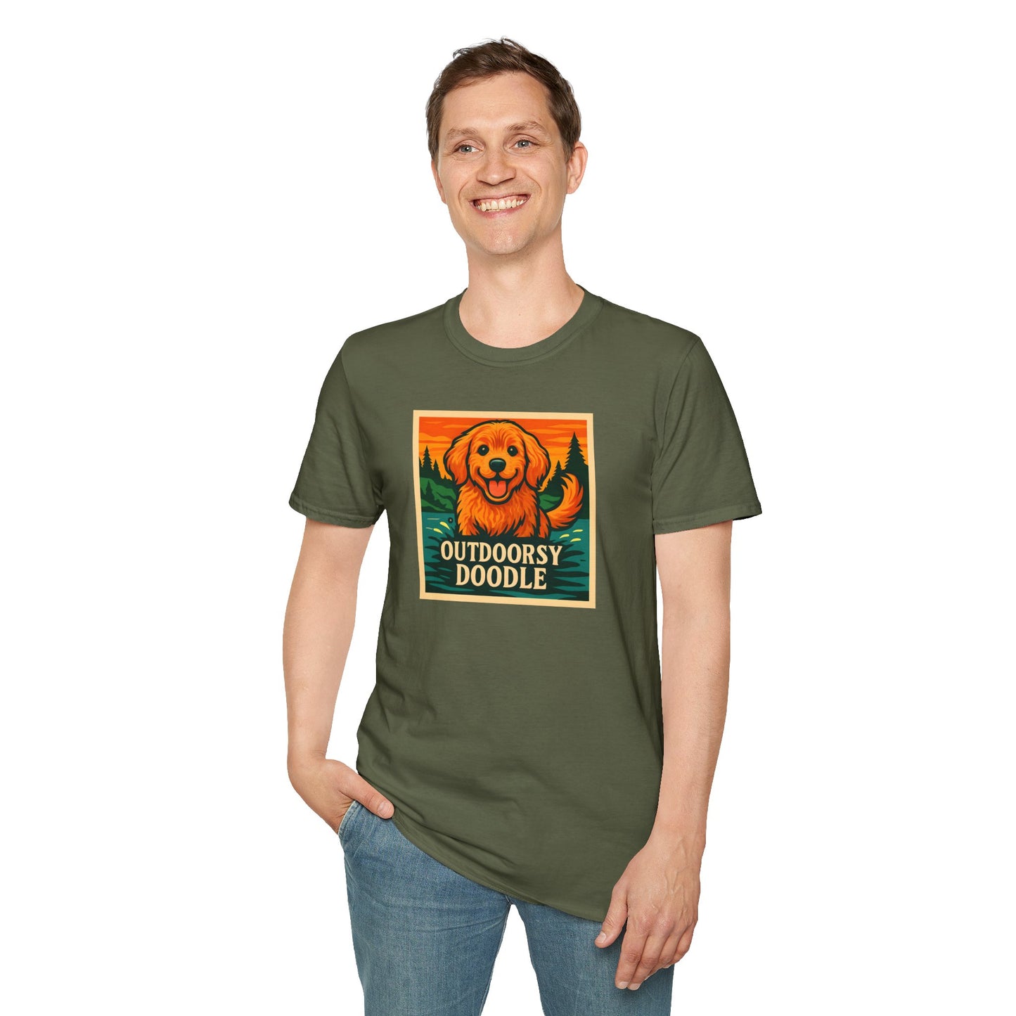 Outdoorsy Doodle, Adventure Dog T-Shirt, Pet Lover Gift, Casual Wear, Nature Lover Tee, Dog Owner Apparel, Doodle Art Shirt