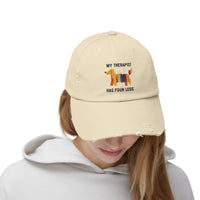 Unisex Distressed Cap: My Therapist Has Four Legs Hat