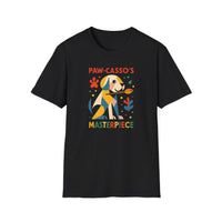 Whimsical Dog Art Unisex Softstyle T-Shirt, Pet Lover's Gift, Casual Wear, Art Enthusiast Apparel, Dog-themed Tee, Unique Birthday Gift