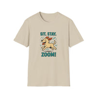 Sit. Stay. Zoom Green and Tan Design. Unisex Softstyle T-Shirt