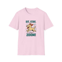 Sit. Stay. Zoom Green and Tan Design. Unisex Softstyle T-Shirt