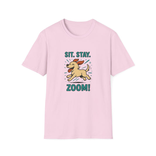 Sit. Stay. Zoom Green and Tan Design. Unisex Softstyle T-Shirt