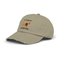 Unisex Distressed Cap: My Therapist Has Four Legs Hat
