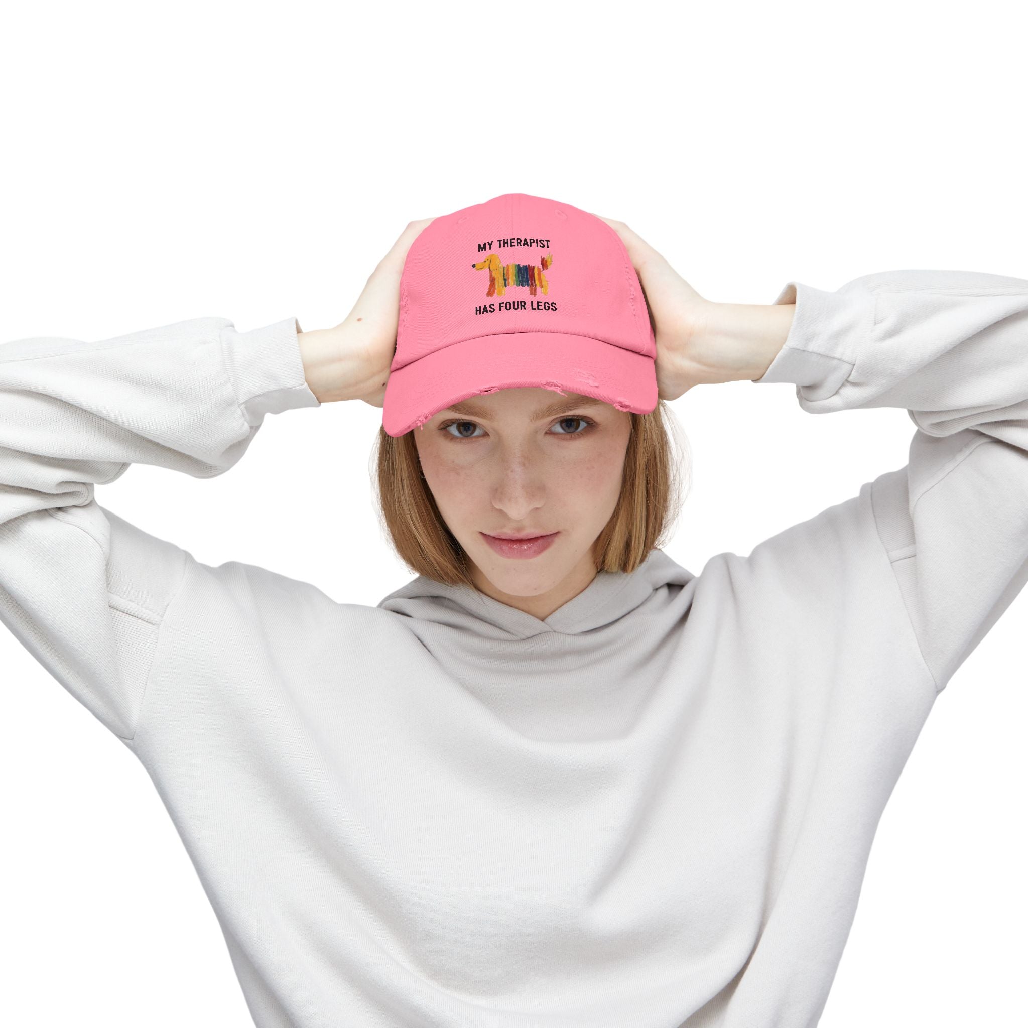Unisex Distressed Cap: My Therapist Has Four Legs Hat