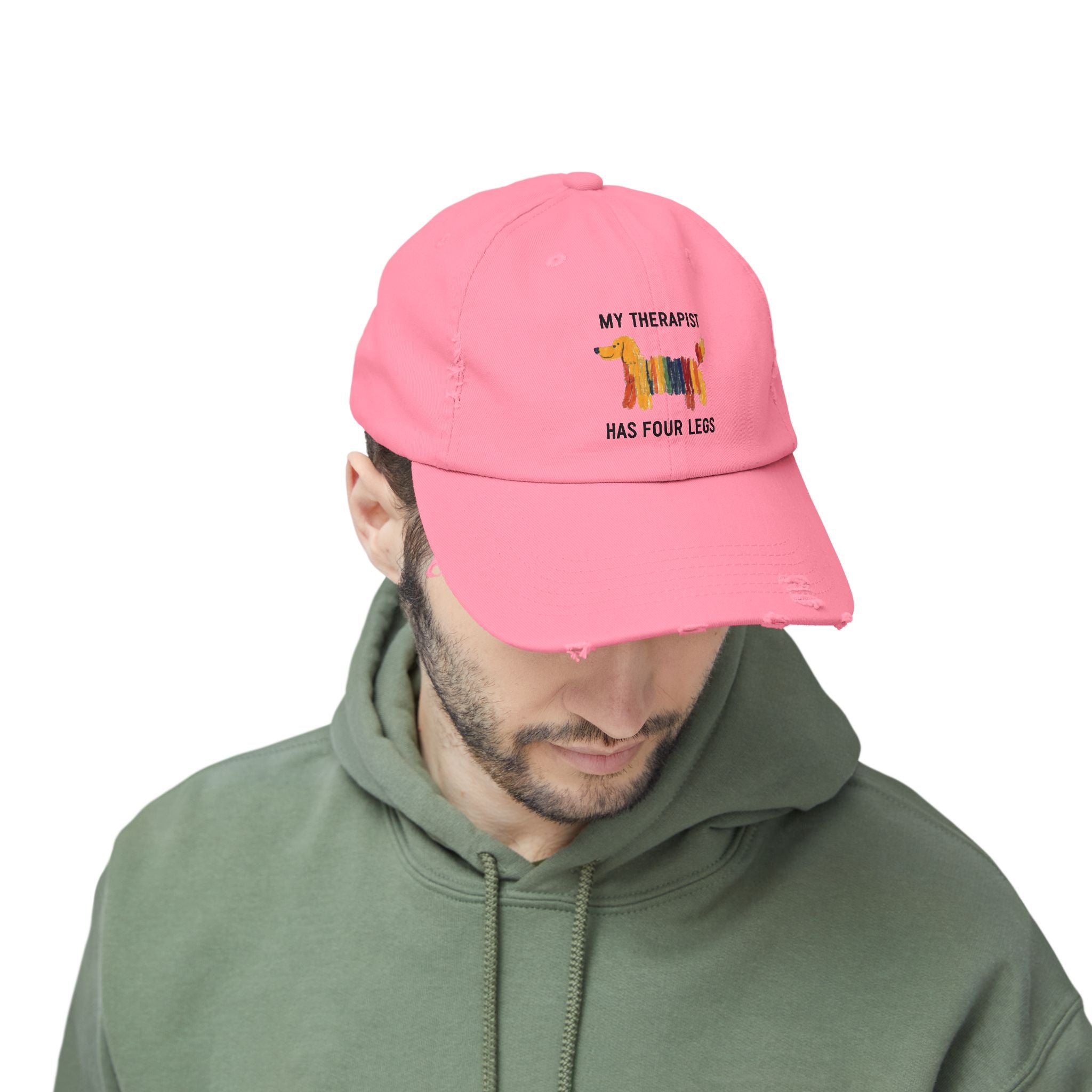 Unisex Distressed Cap: My Therapist Has Four Legs Hat