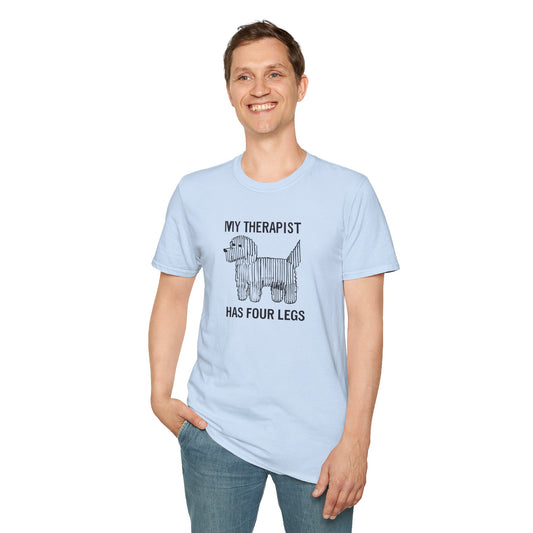 My Therapist Has Four Legs, Dog Therapist T-Shirt for Pet Lovers, Unisex Softstyle Tee, Funny Dog Lover Gift, Pet Owner Apparel
