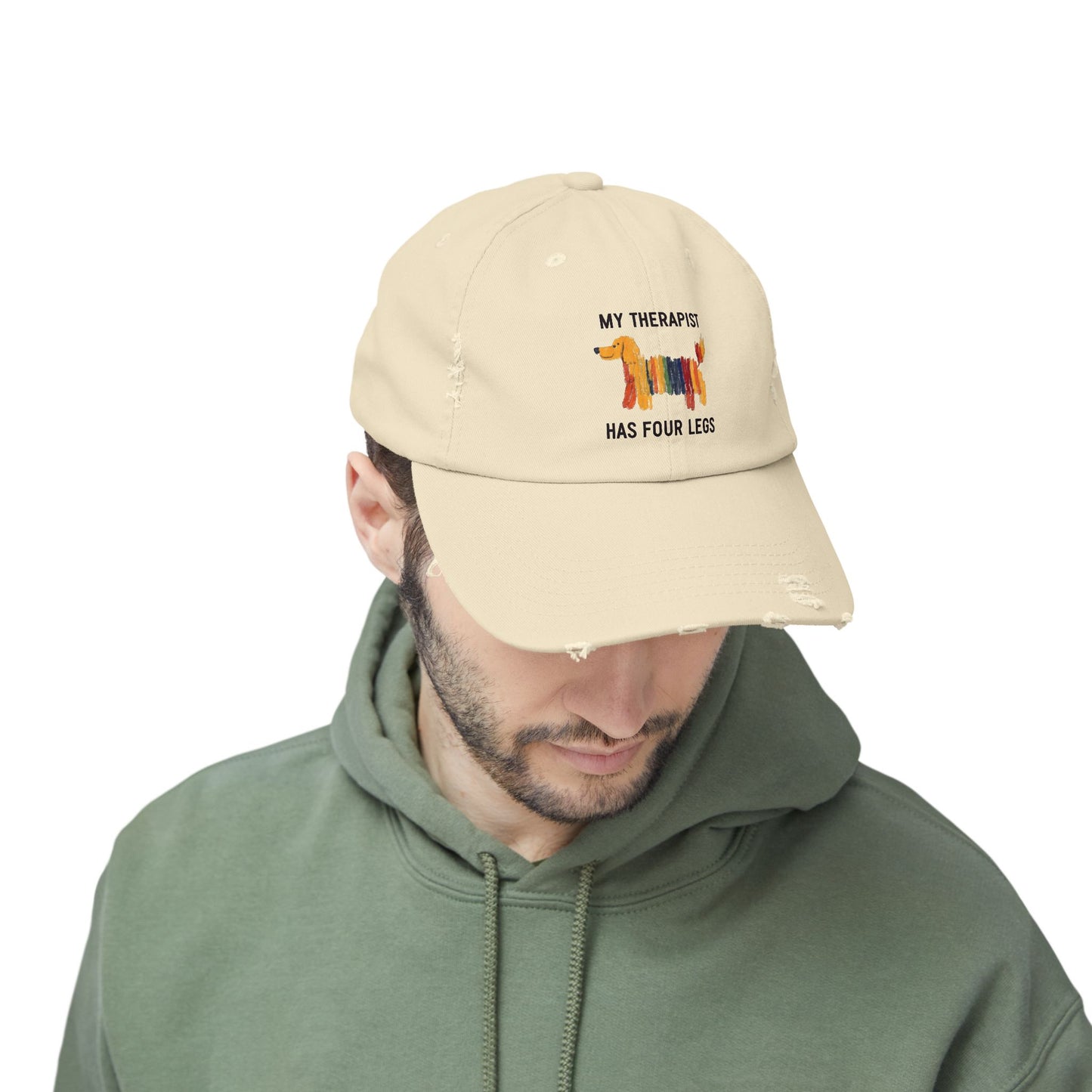 Unisex Distressed Cap: My Therapist Has Four Legs Hat