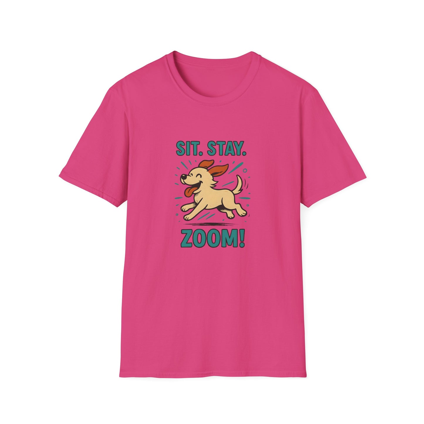 Sit. Stay. Zoom Green and Tan Design. Unisex Softstyle T-Shirt