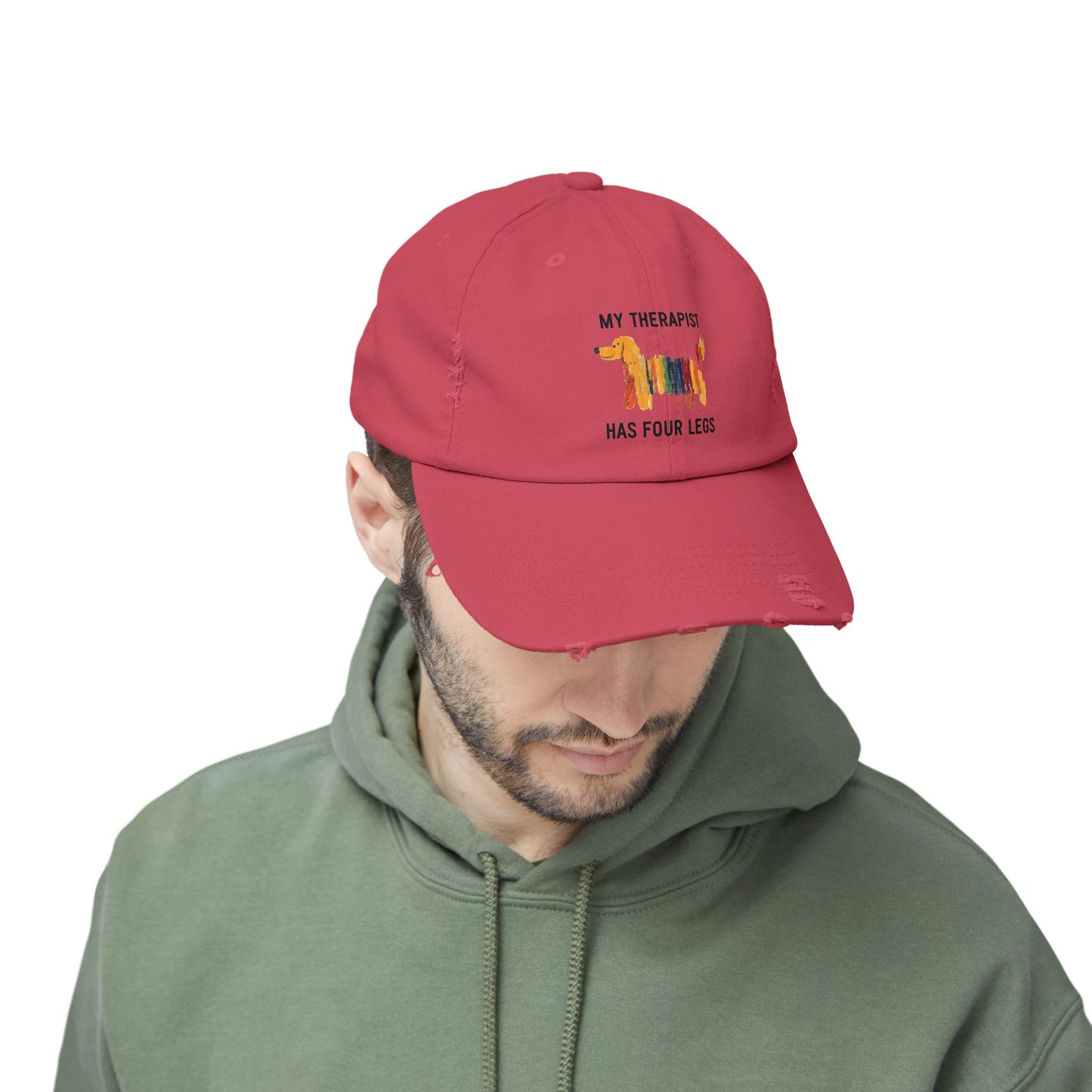 Unisex Distressed Cap: My Therapist Has Four Legs Hat