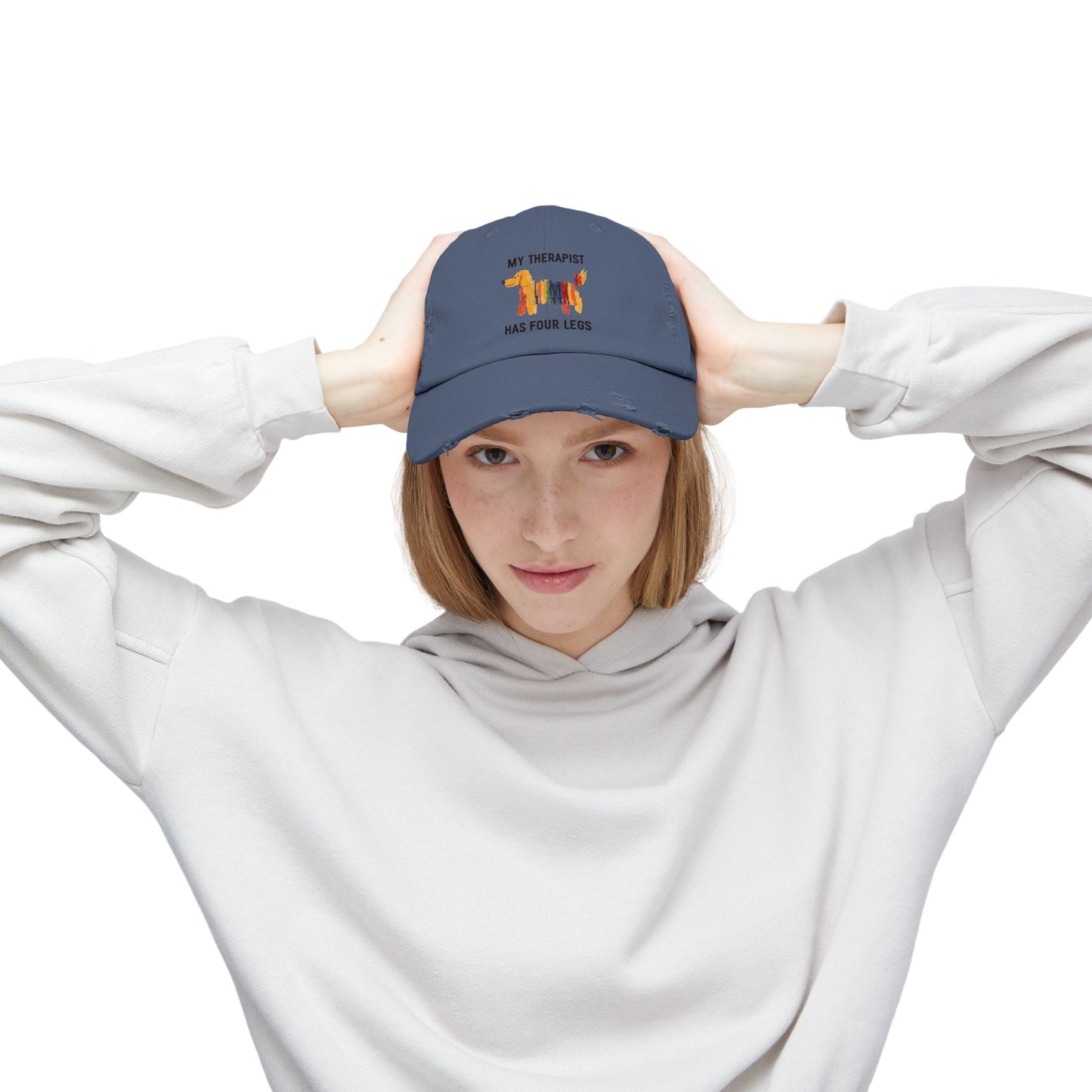 Unisex Distressed Cap: My Therapist Has Four Legs Hat