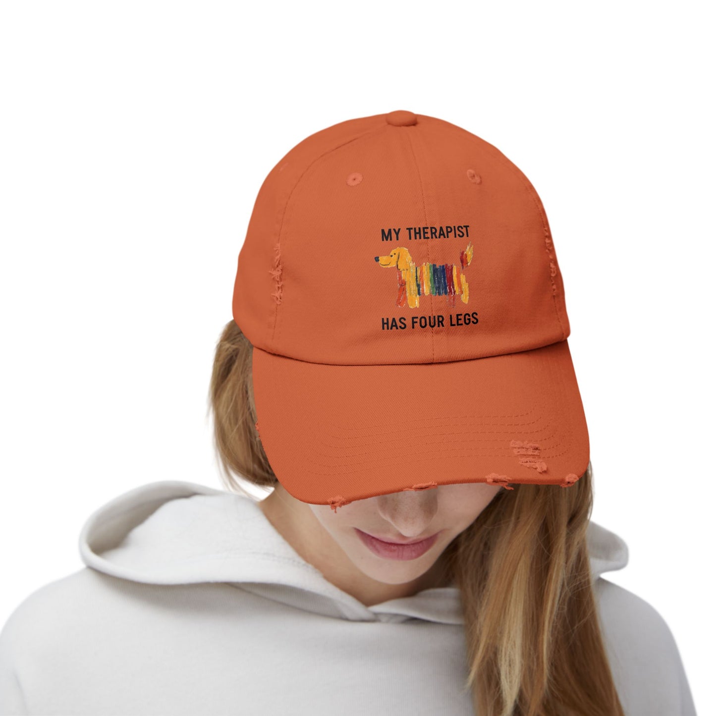 Unisex Distressed Cap: My Therapist Has Four Legs Hat