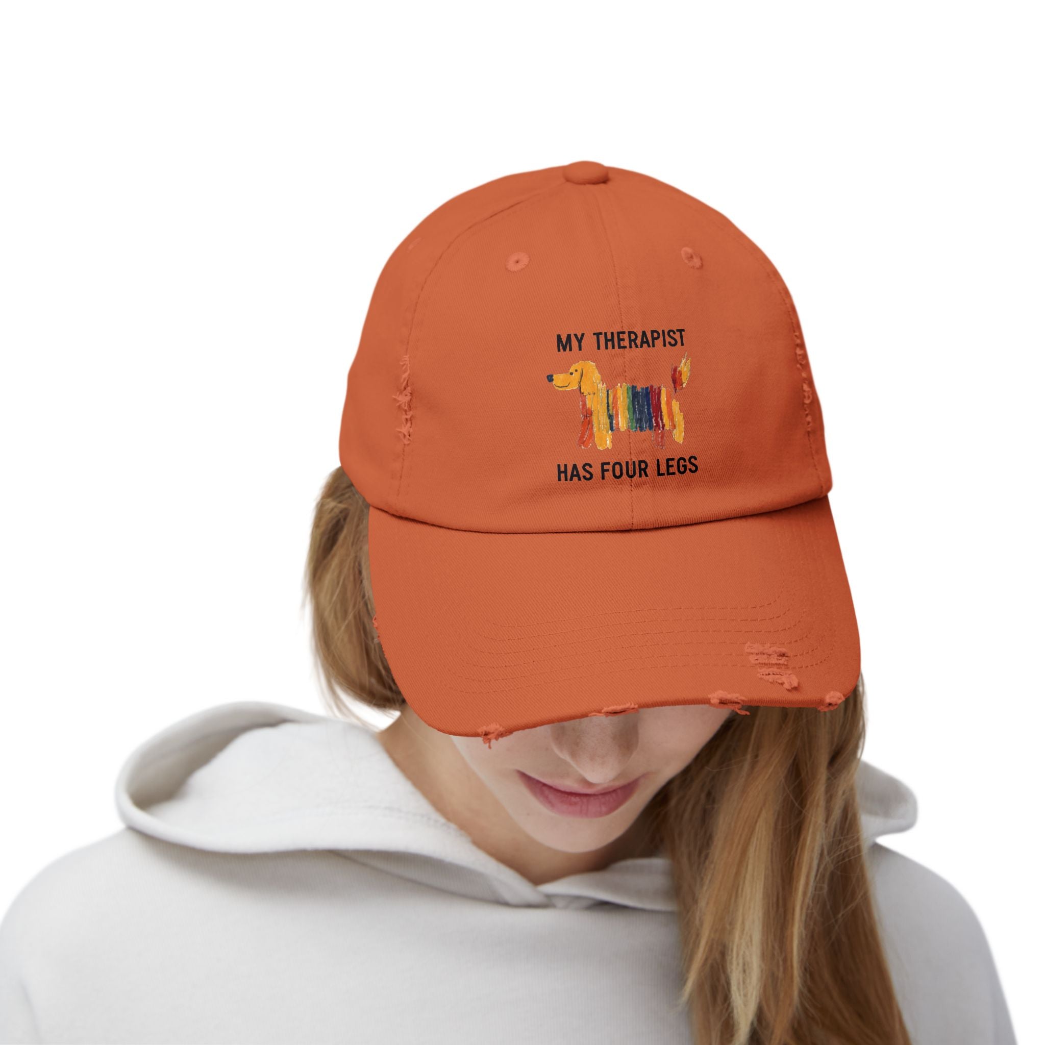 Unisex Distressed Cap: My Therapist Has Four Legs Hat