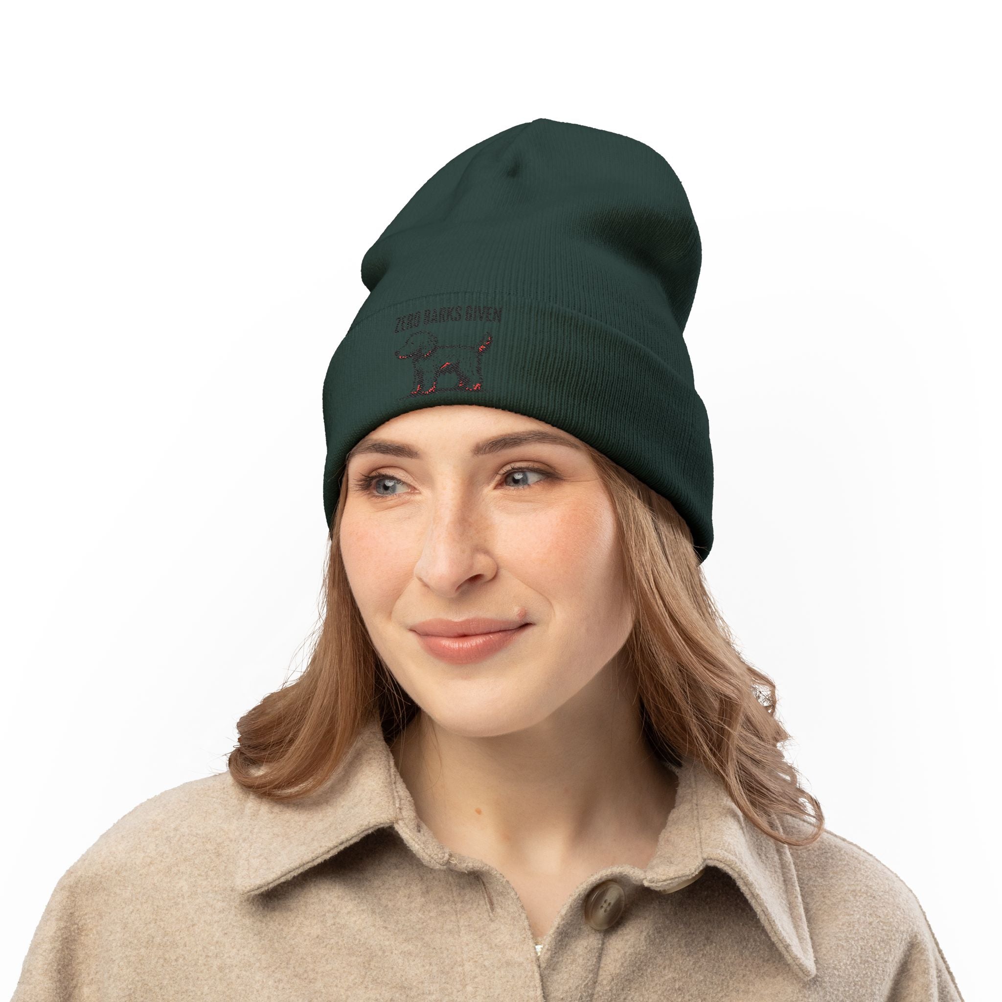 Funny Dog Lover's Knit Beanie, Zero Barks Given, Cozy - Embroidered Beanie